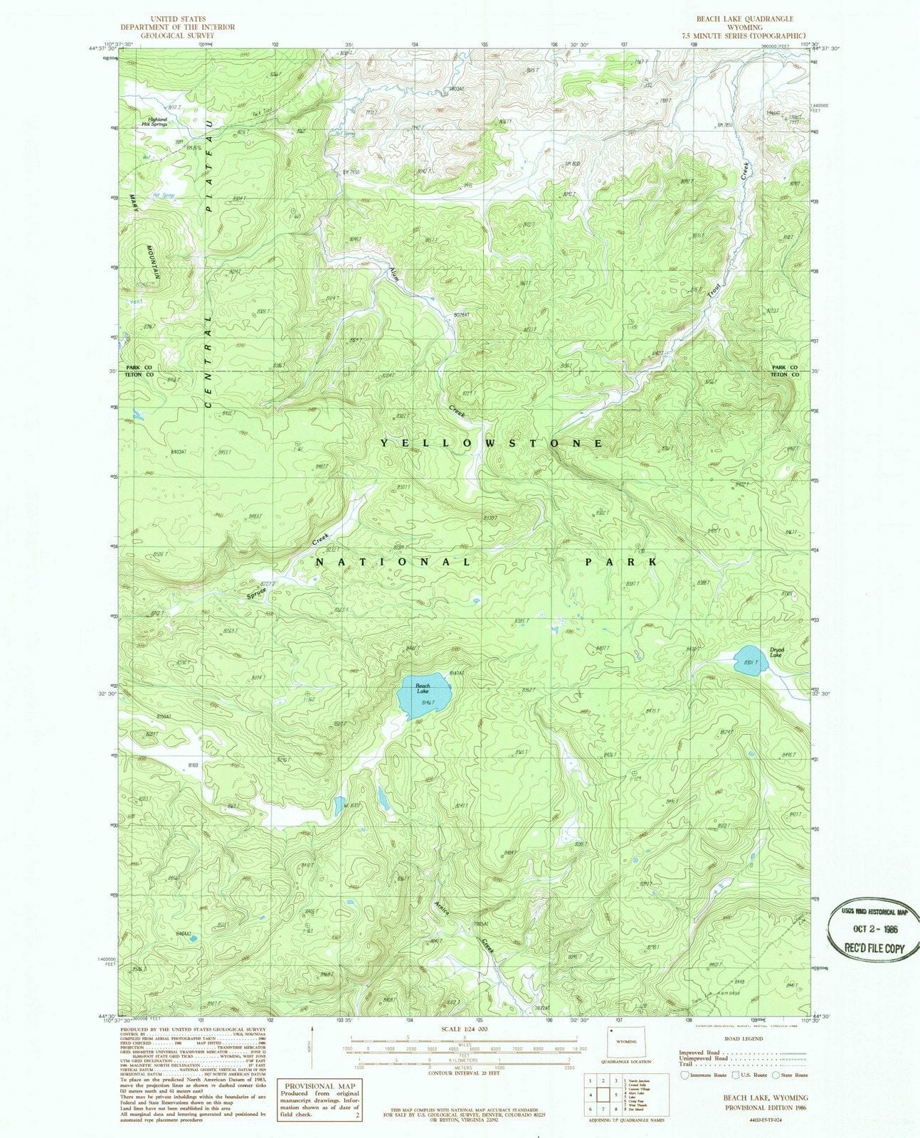 1986 Beach Lake, WY - Wyoming - USGS Topographic Map