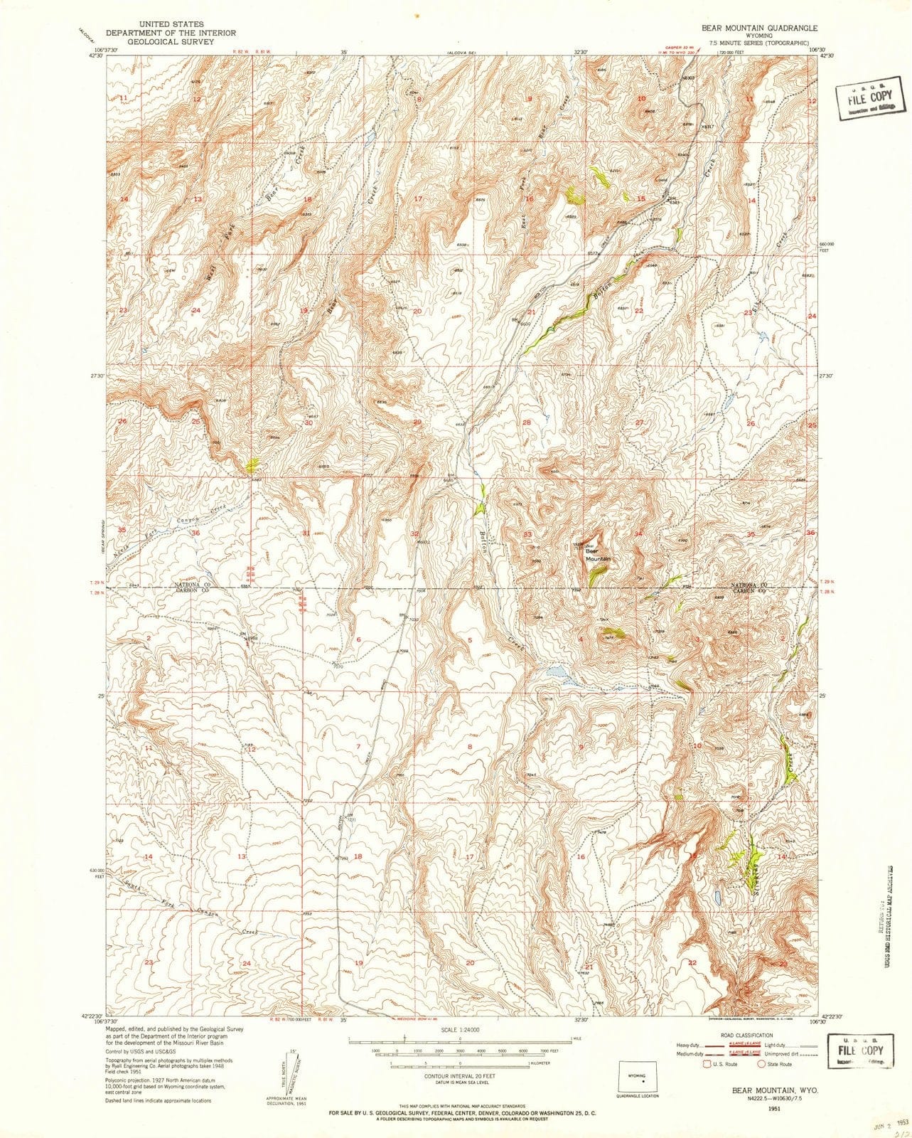 1951 Bear Mountain, WY - Wyoming - USGS Topographic Map