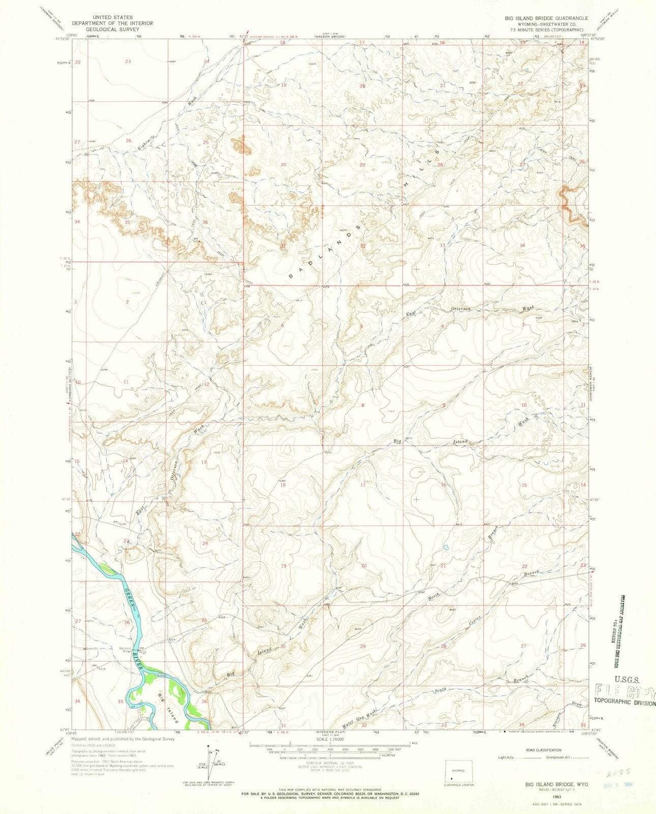 1963 Big Island Bridge, WY - Wyoming - USGS Topographic Map