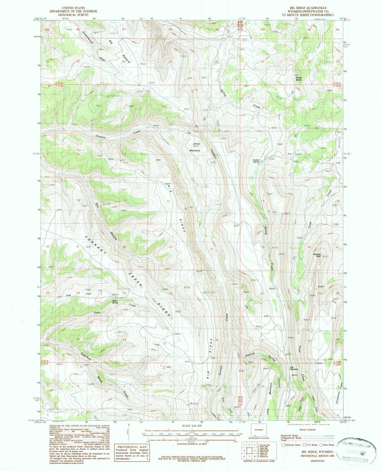 1987 Big Ridge, WY - Wyoming - USGS Topographic Map
