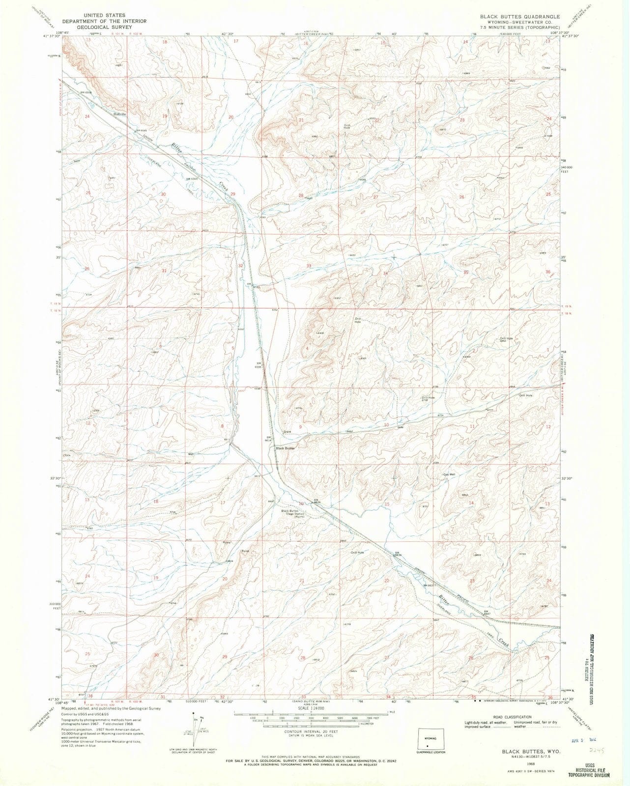1968 Black Buttes, WY - Wyoming - USGS Topographic Map