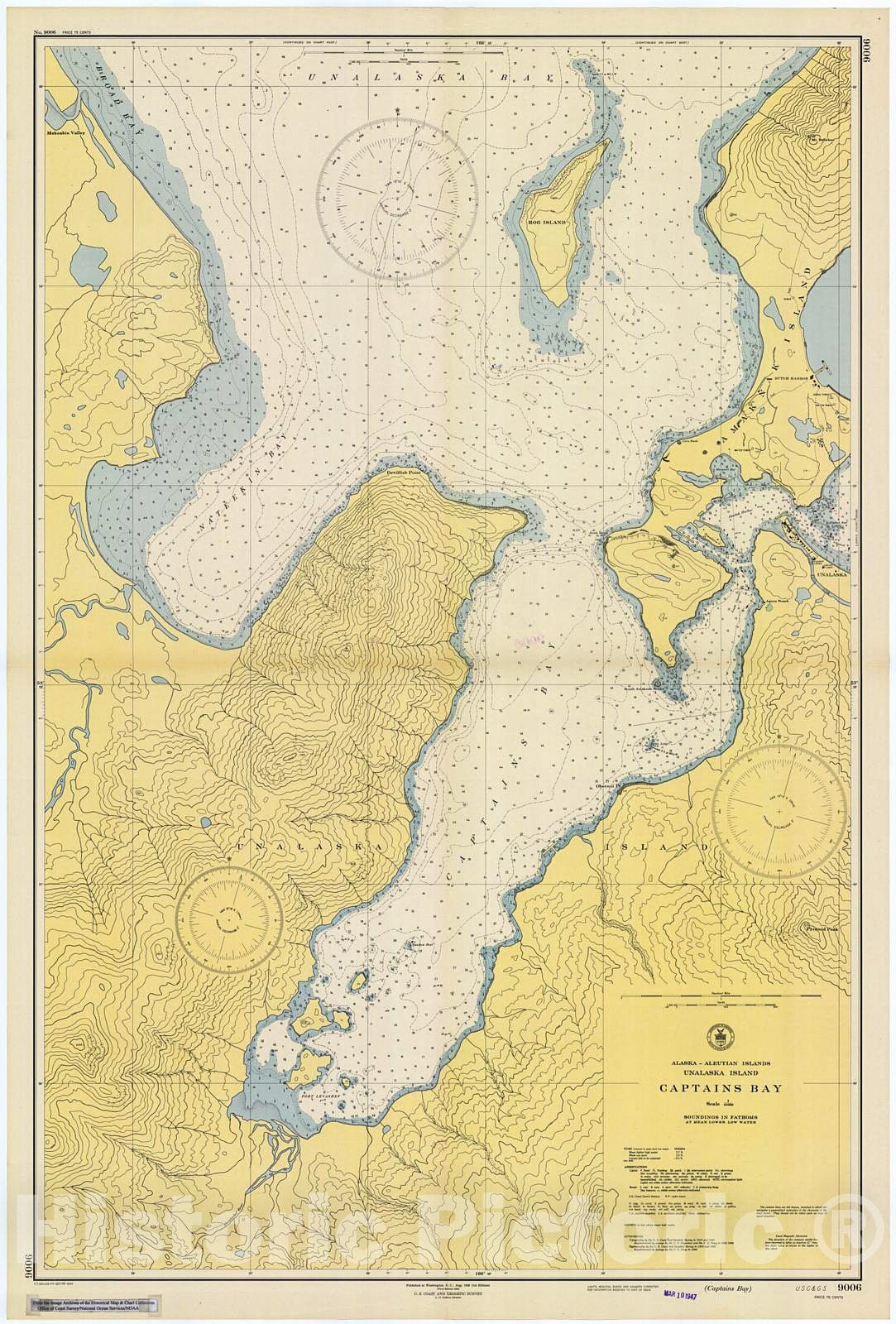 Historic Nautical Map - Captains Bay, 1943 NOAA Chart - Alaska (AK) - Vintage Wall Art