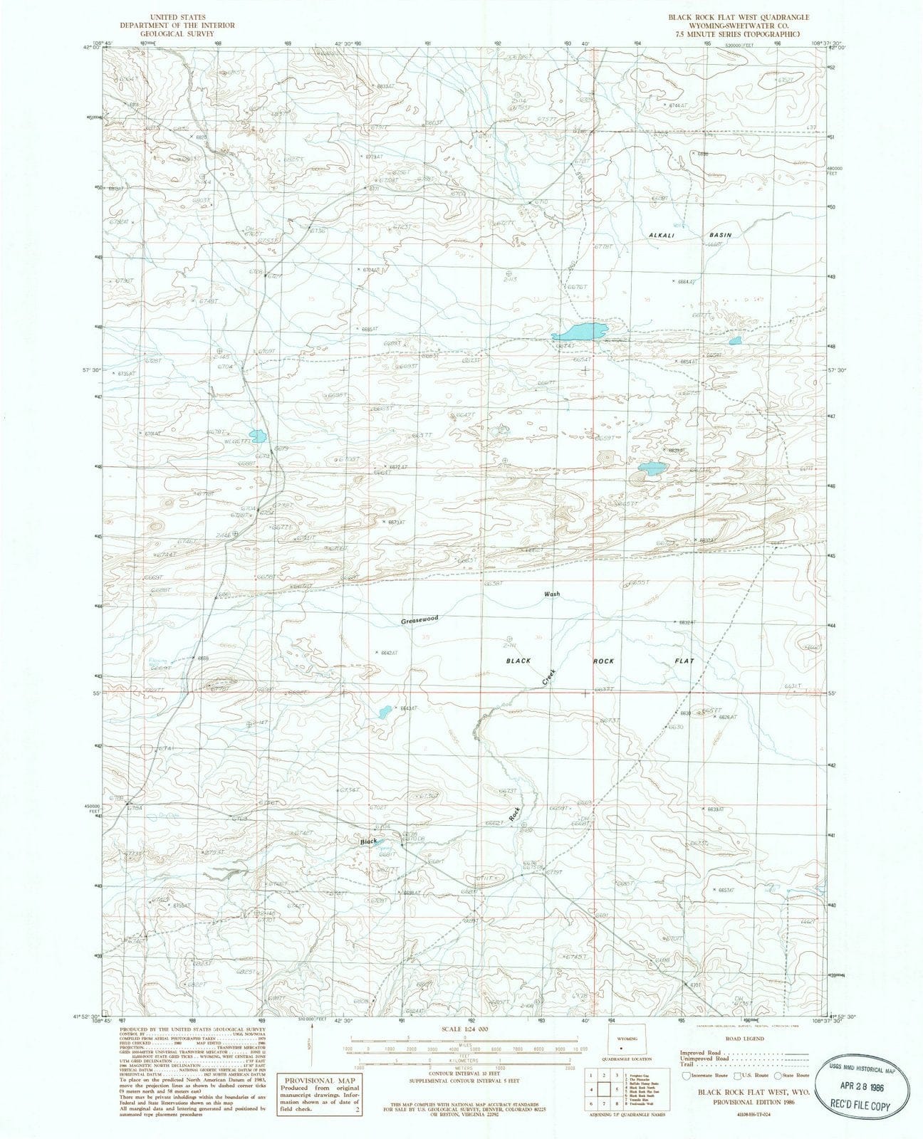 1986 Black Rock Flat West, WY - Wyoming - USGS Topographic Map