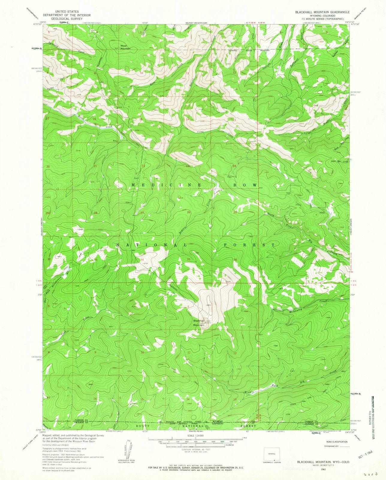 1961 Blackhall Mountain, WY - Wyoming - USGS Topographic Map