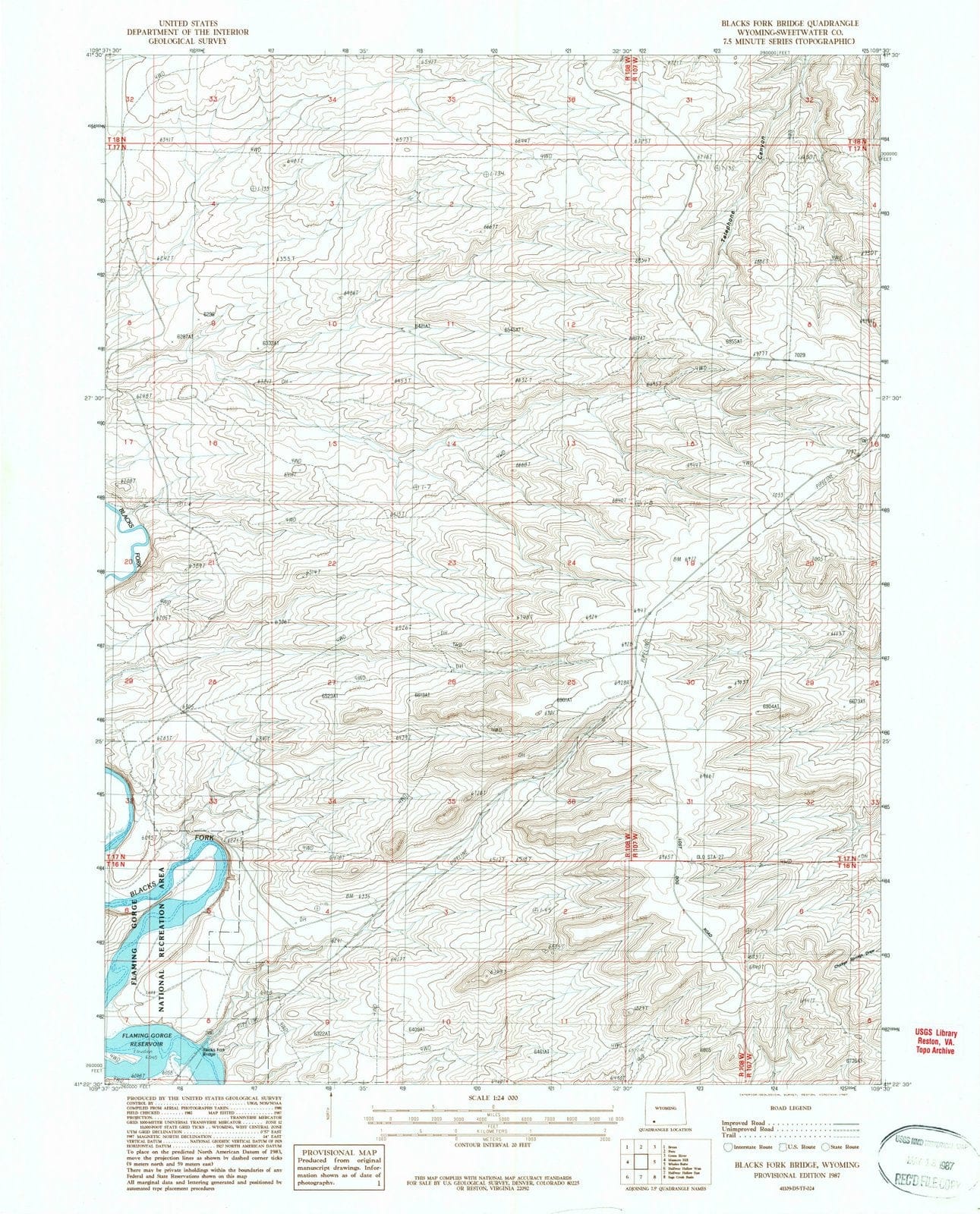 1987 Blacks Fork Bridge, WY - Wyoming - USGS Topographic Map
