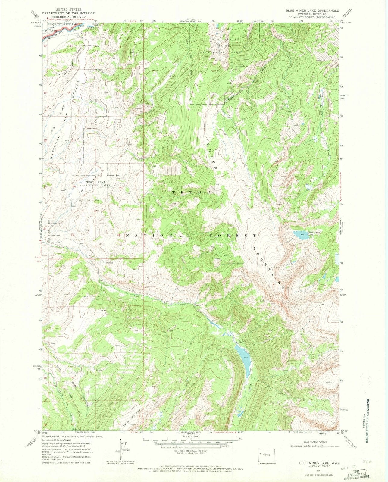 1968 Blue Miner Lake, WY - Wyoming - USGS Topographic Map