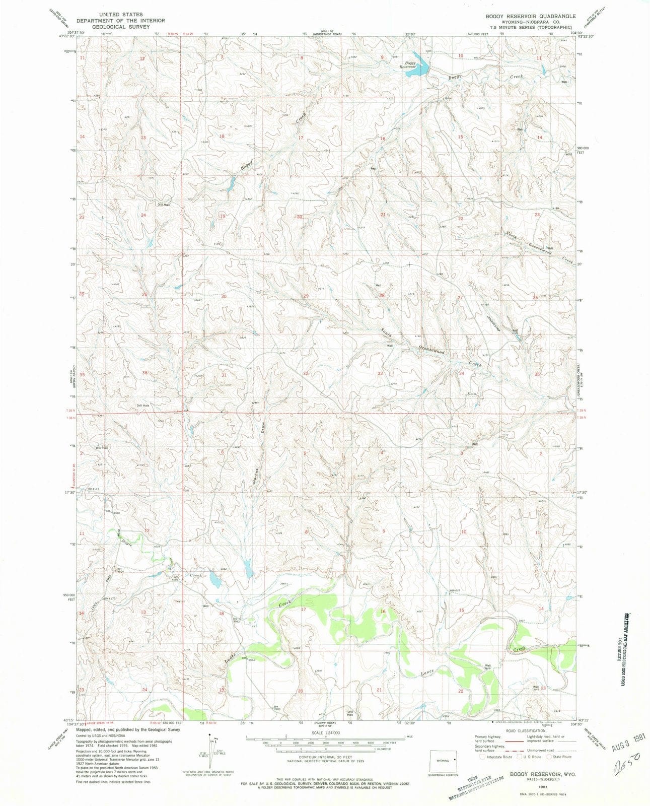 1981 Boggy Reservoir, WY - Wyoming - USGS Topographic Map