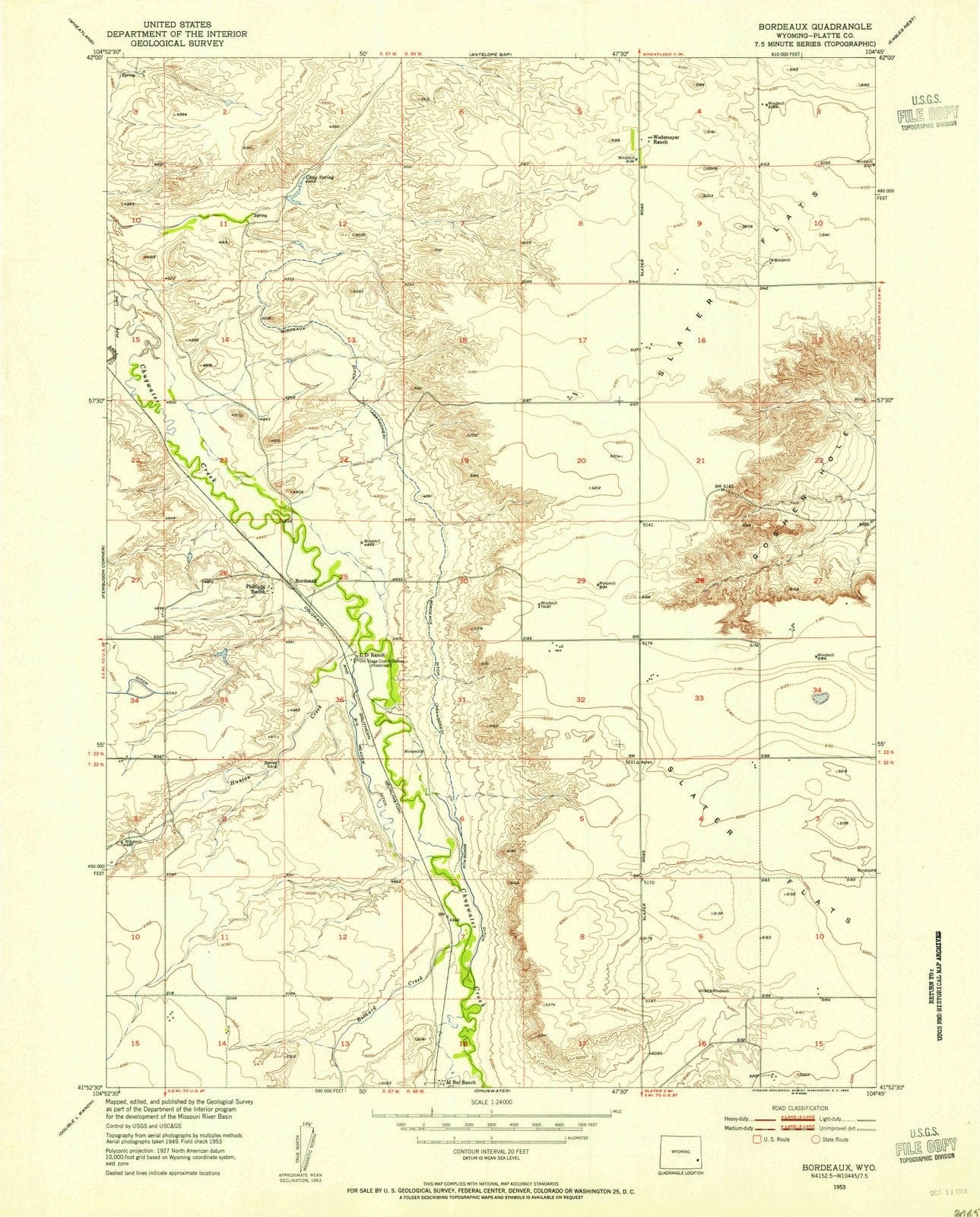 1953 Bordeaux, WY - Wyoming - USGS Topographic Map