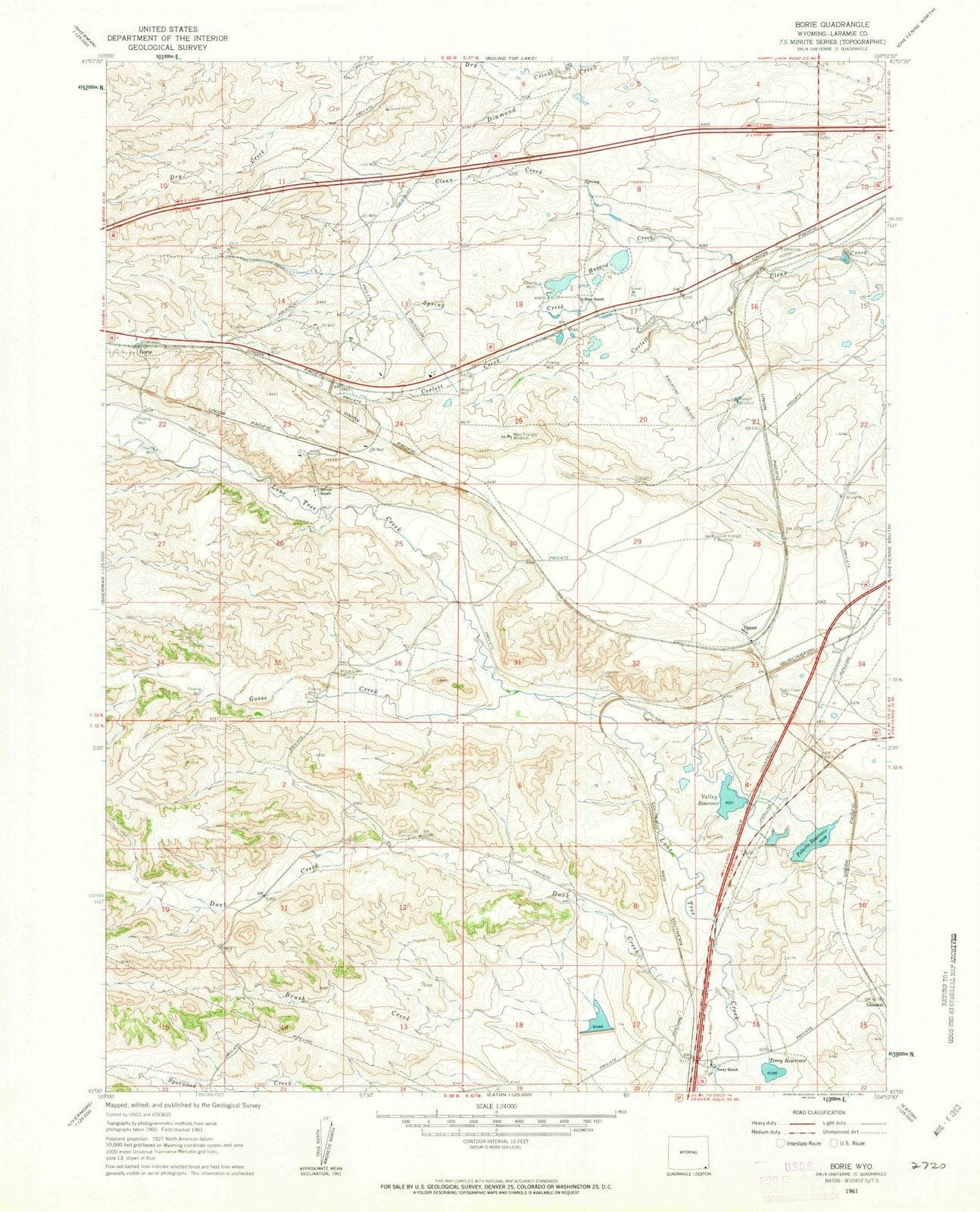 1961 Borie, WY - Wyoming - USGS Topographic Map