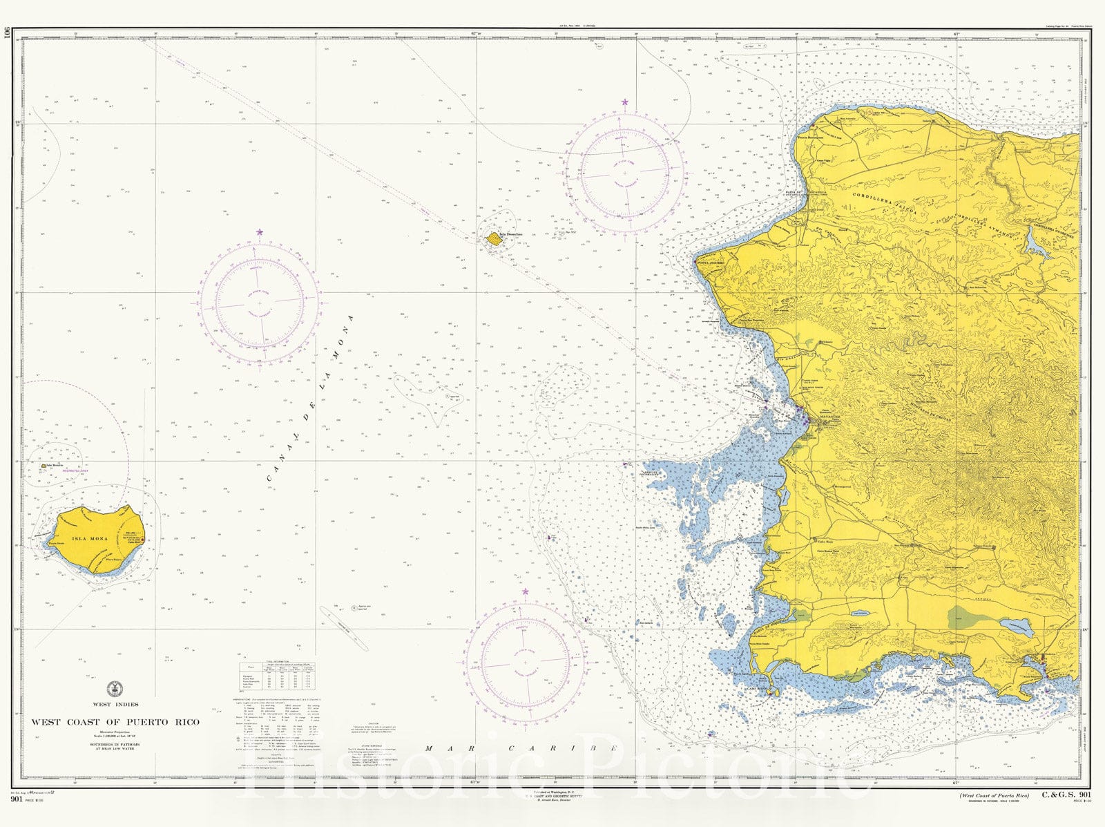 Historic Nautical Map - West Coast Of Puerto Rico, 1957 NOAA Chart - Puerto Rico (PR) - Vintage Wall Art