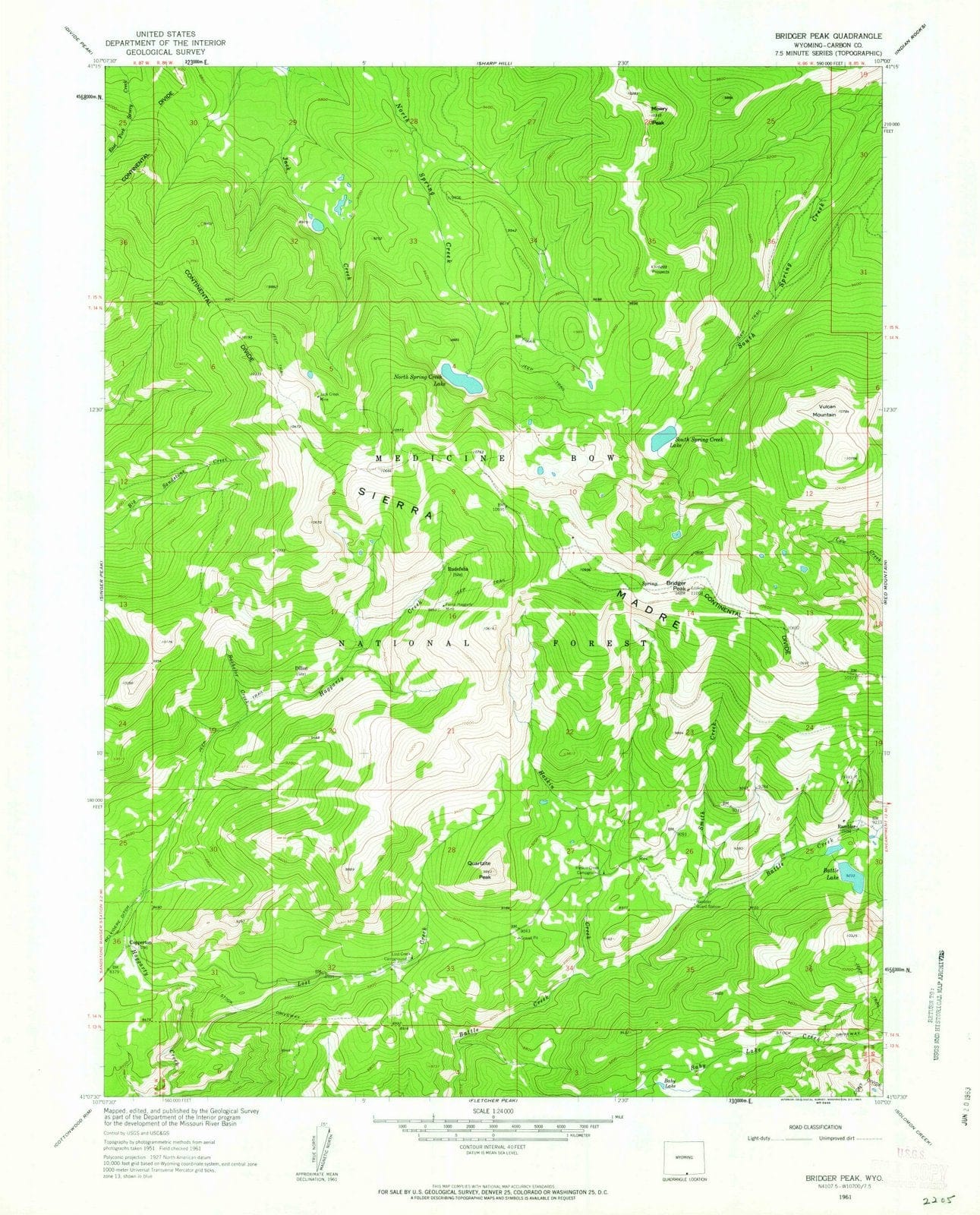 1961 Bridger Peak, WY - Wyoming - USGS Topographic Map