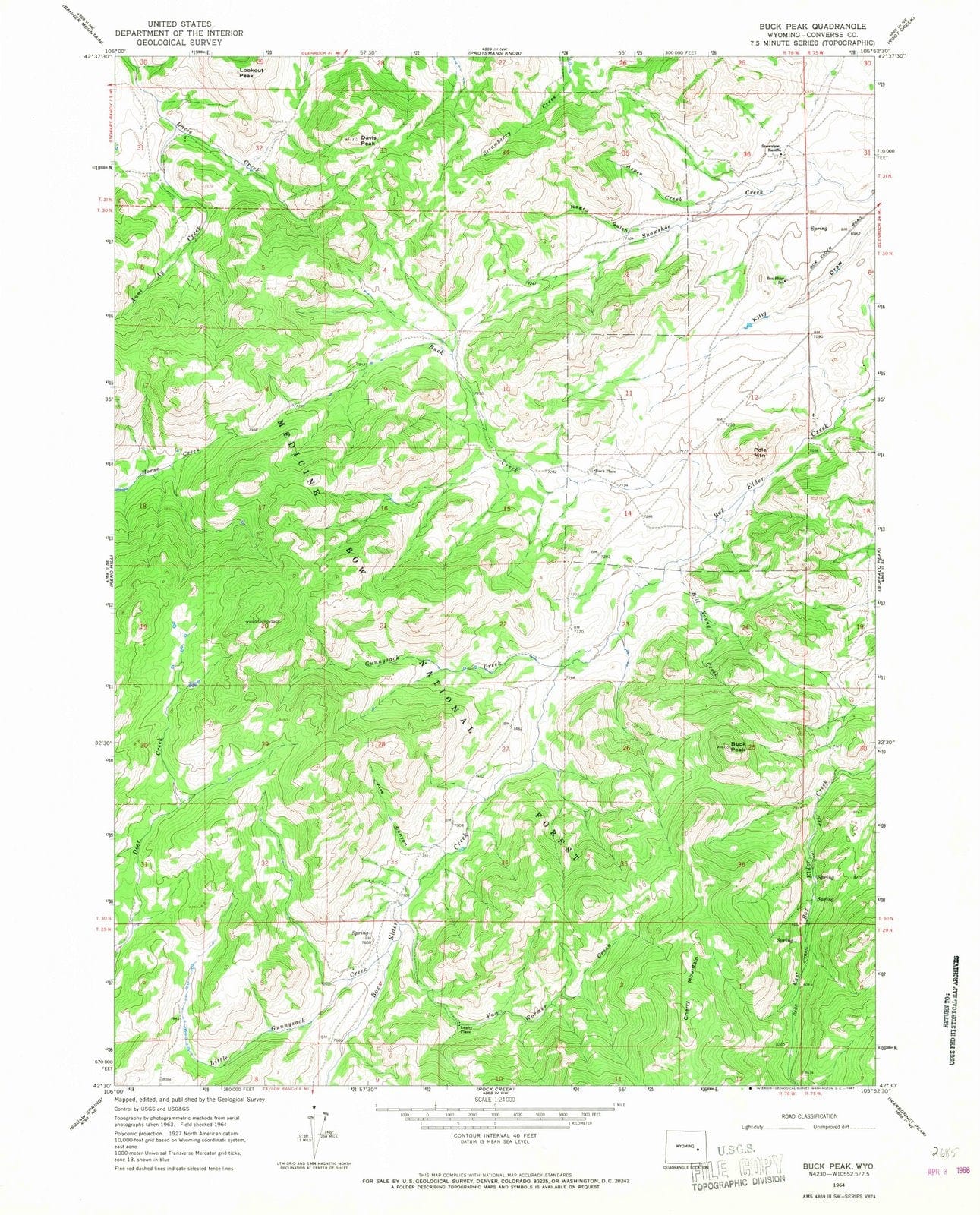 1964 Buck Peak, WY - Wyoming - USGS Topographic Map