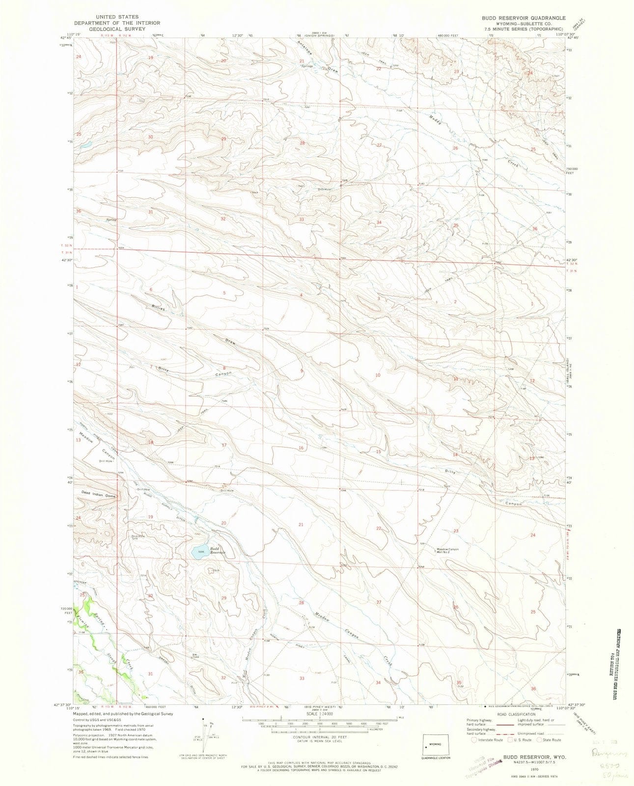 1970 Budd Reservoir, WY - Wyoming - USGS Topographic Map