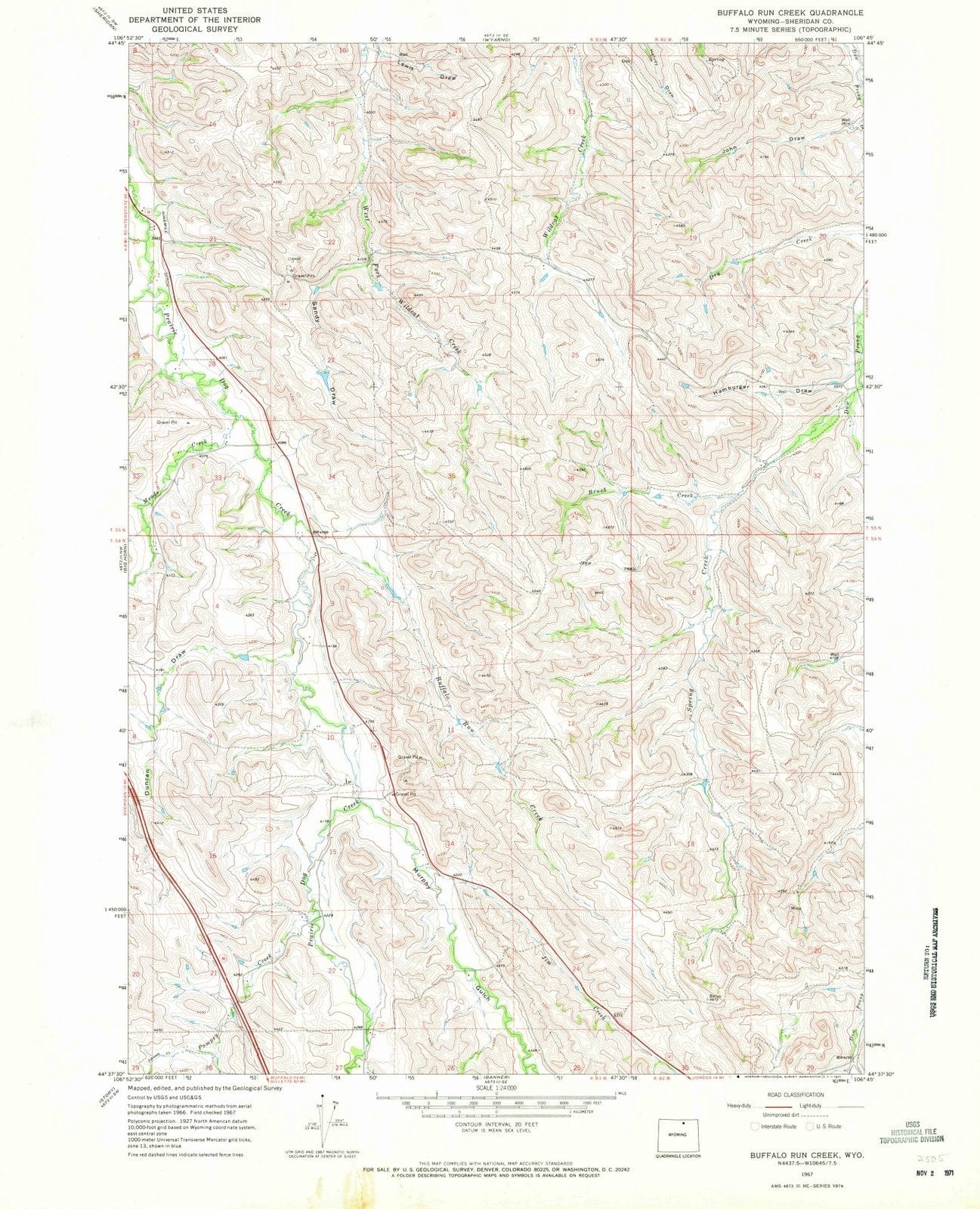 1967 Buffalo Run Creek, WY - Wyoming - USGS Topographic Map