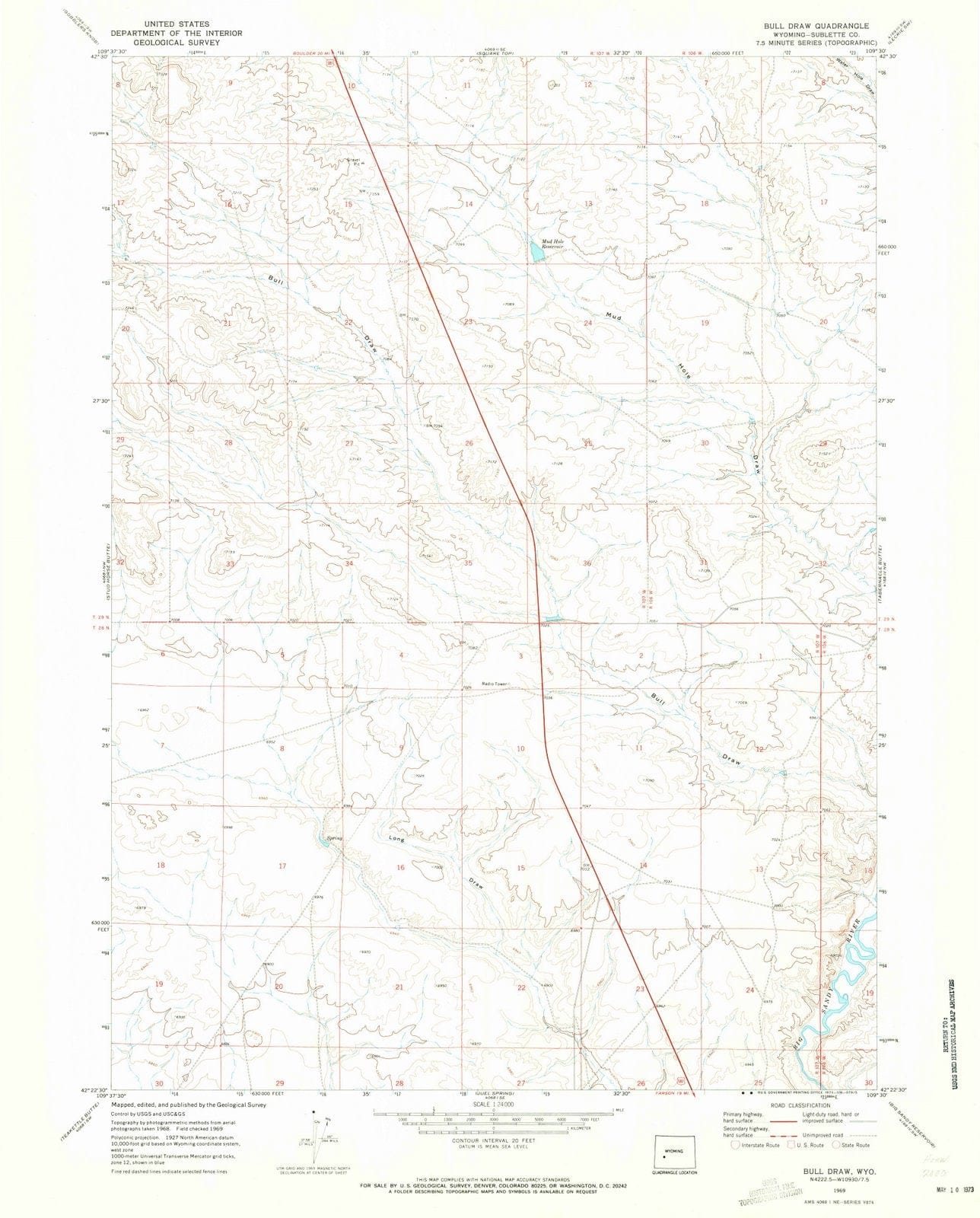 1969 Bullraw, WY - Wyoming - USGS Topographic Map