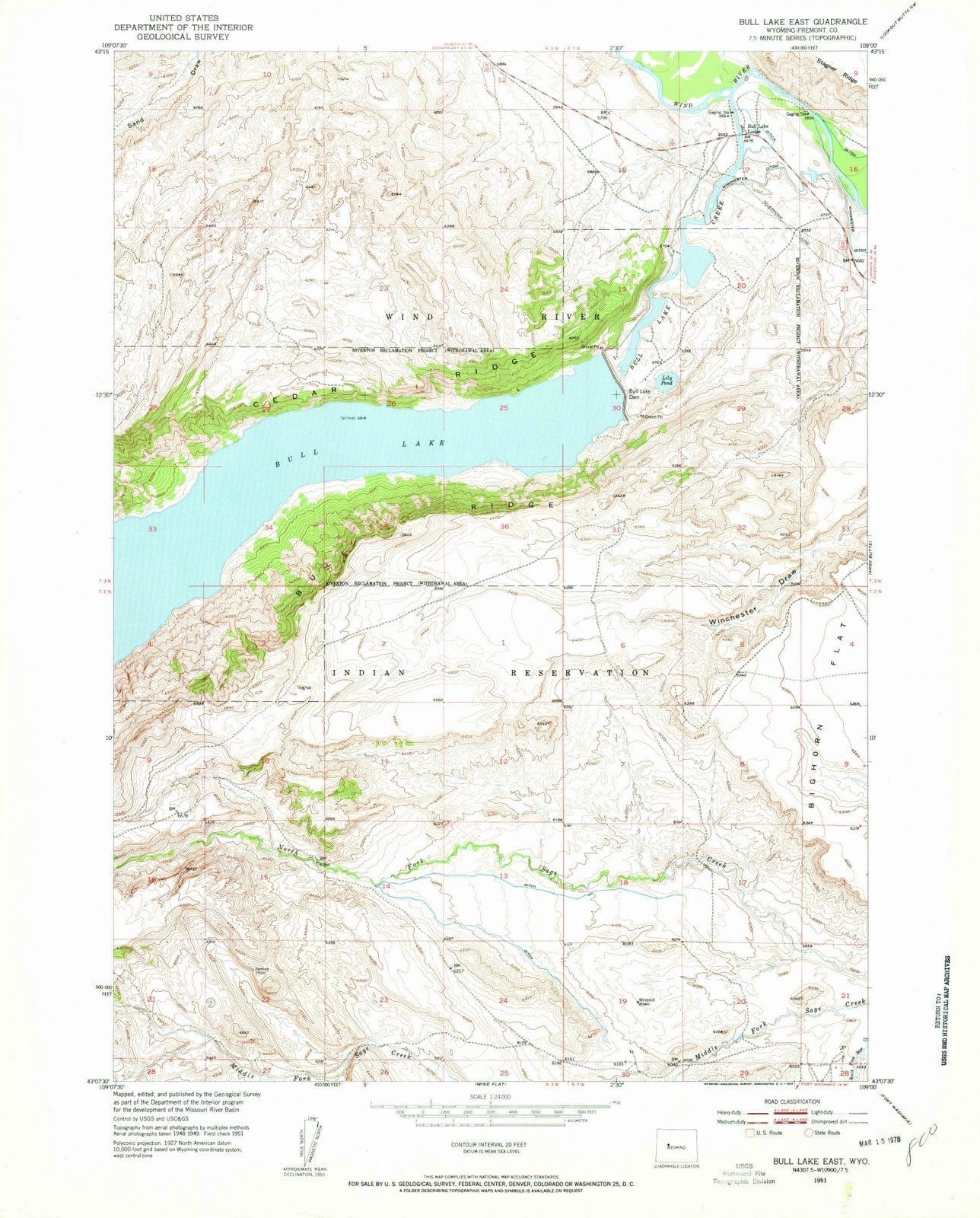 1951 Bull Lake East, WY - Wyoming - USGS Topographic Map
