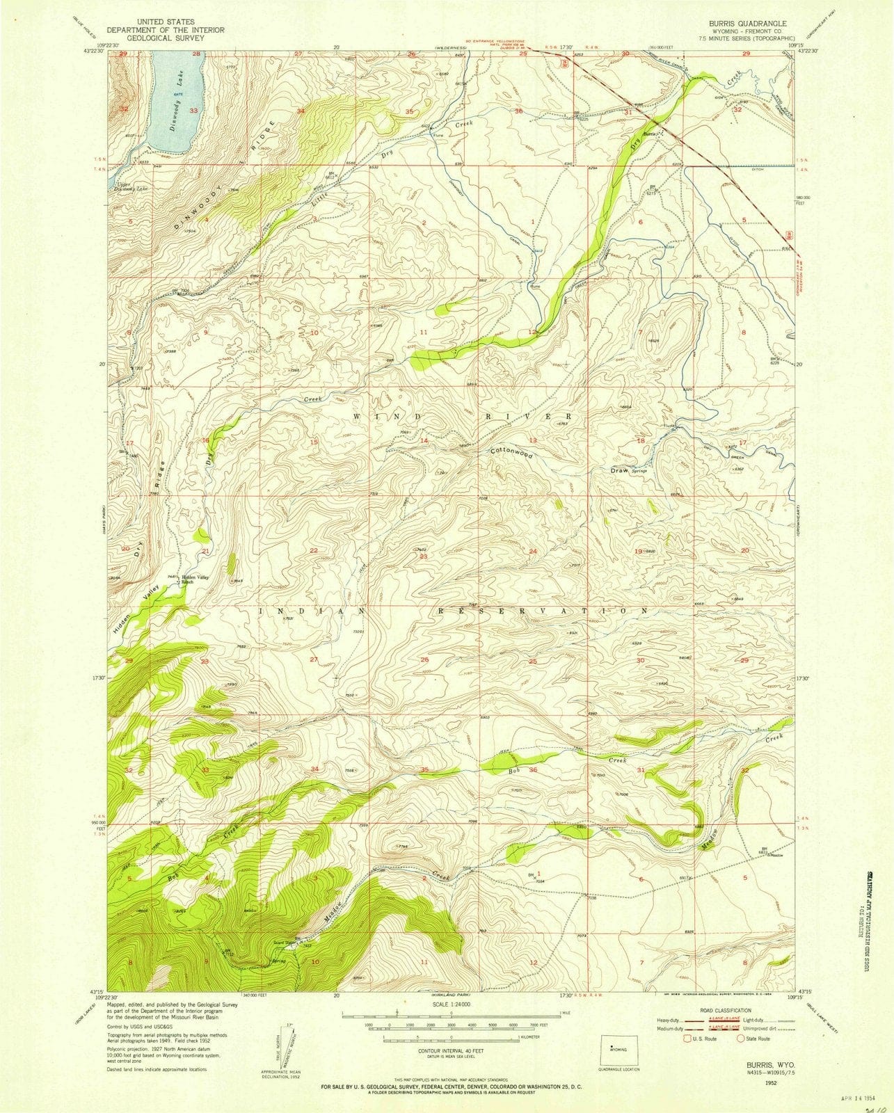 1952 Burris, WY - Wyoming - USGS Topographic Map