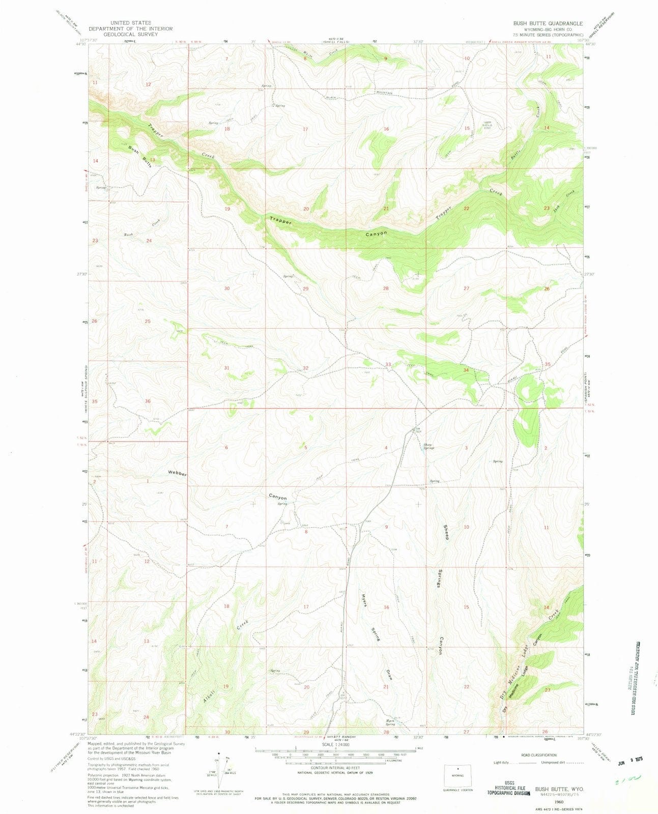 1960 Bush Butte, WY - Wyoming - USGS Topographic Map