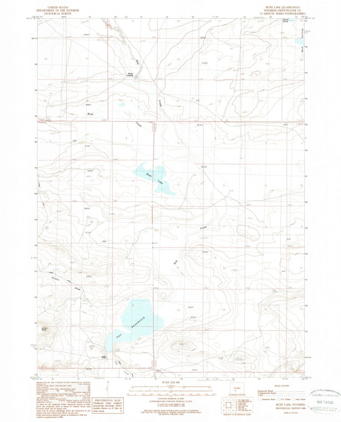 1989 Bush Lake, WY - Wyoming - USGS Topographic Map