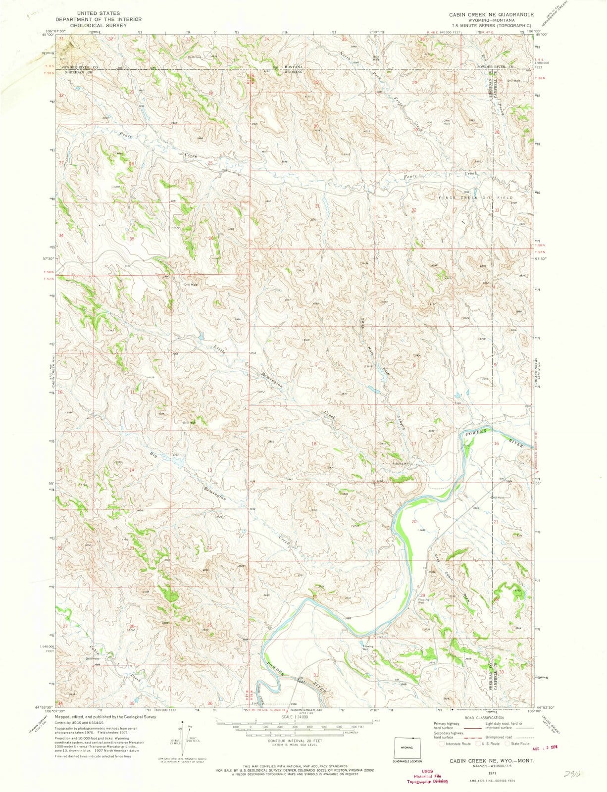 1971 Cabin Creek, WY - Wyoming - USGS Topographic Map