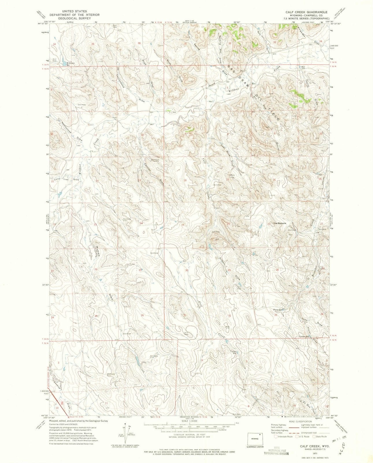 1971 Calf Creek, WY - Wyoming - USGS Topographic Map