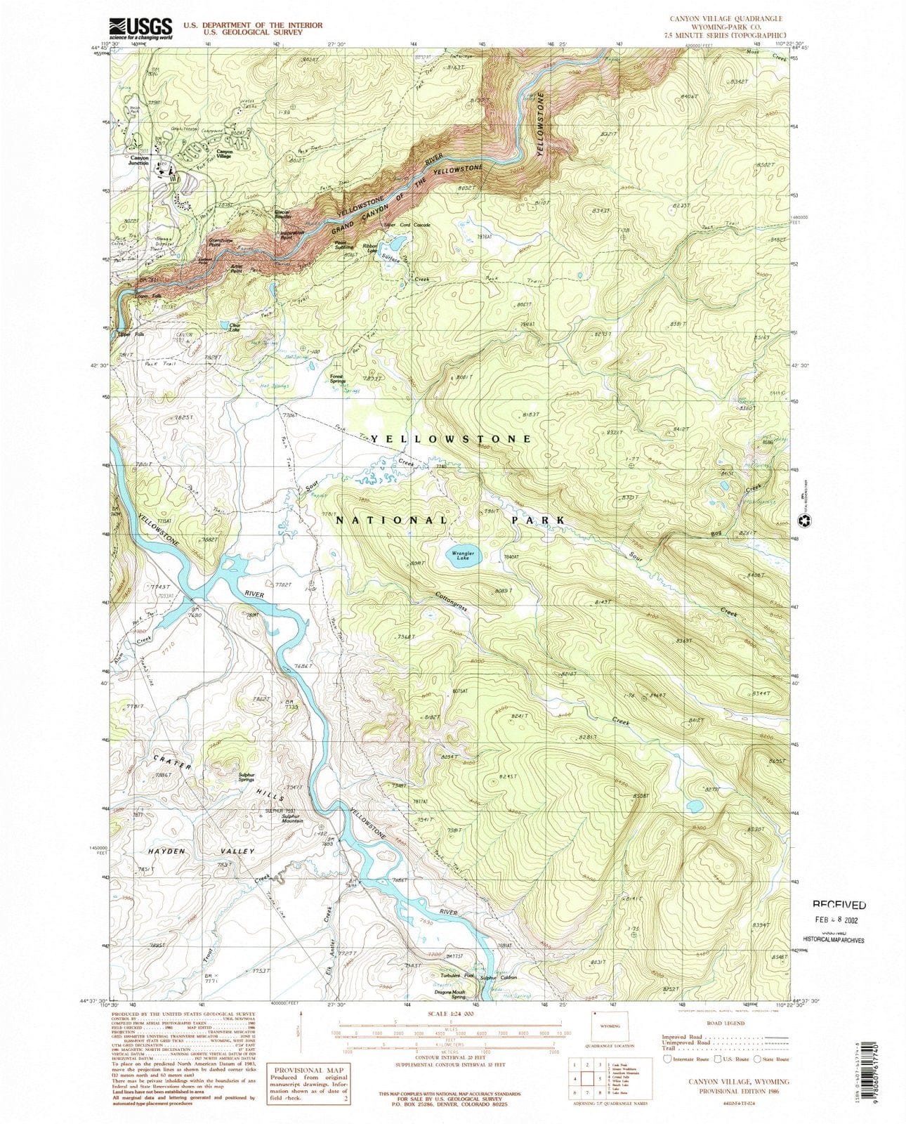 1986 Canyon Village, WY - Wyoming - USGS Topographic Map