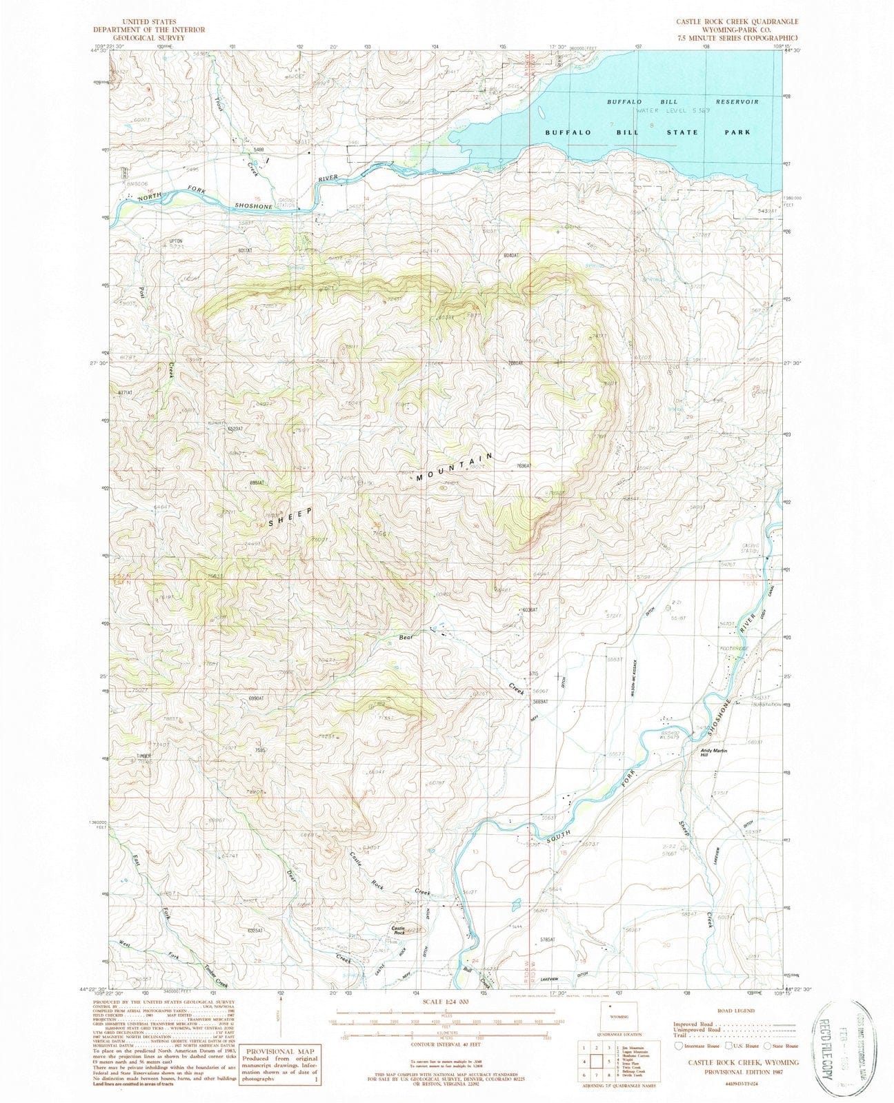 1987 Castle Rock Creek, WY - Wyoming - USGS Topographic Map
