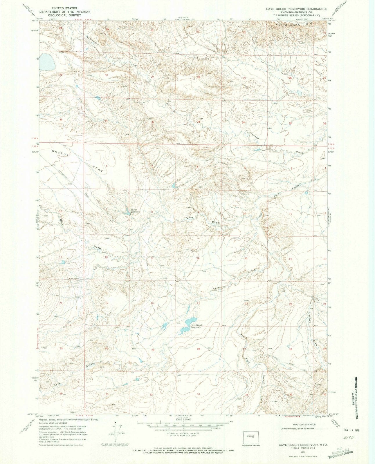 1968 Cave Gulch Reservoir, WY - Wyoming - USGS Topographic Map