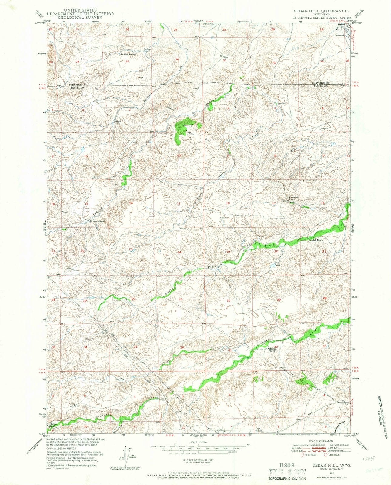 1949 Cedar Hill, WY - Wyoming - USGS Topographic Map