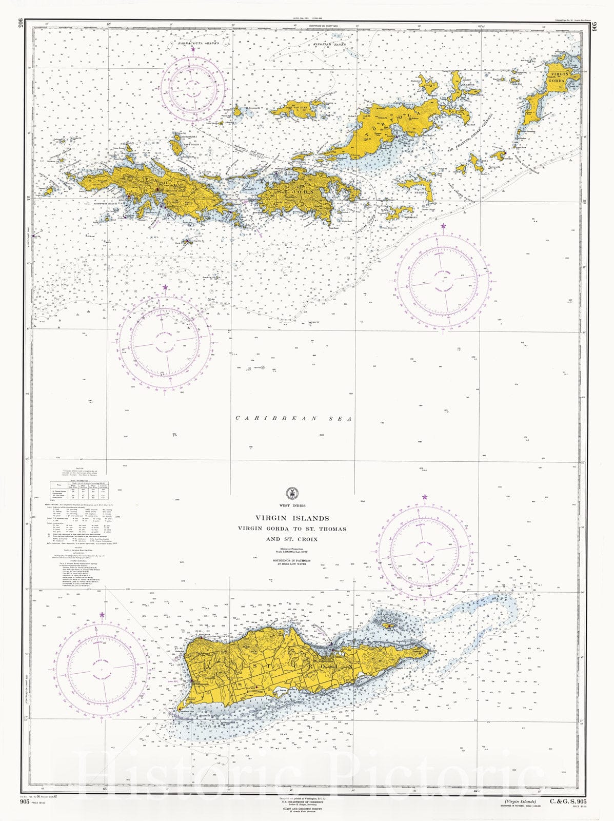 Historic Nautical Map - Virgin Islands, 1962 NOAA Chart - Virgin Islands (VI) - Vintage Wall Art