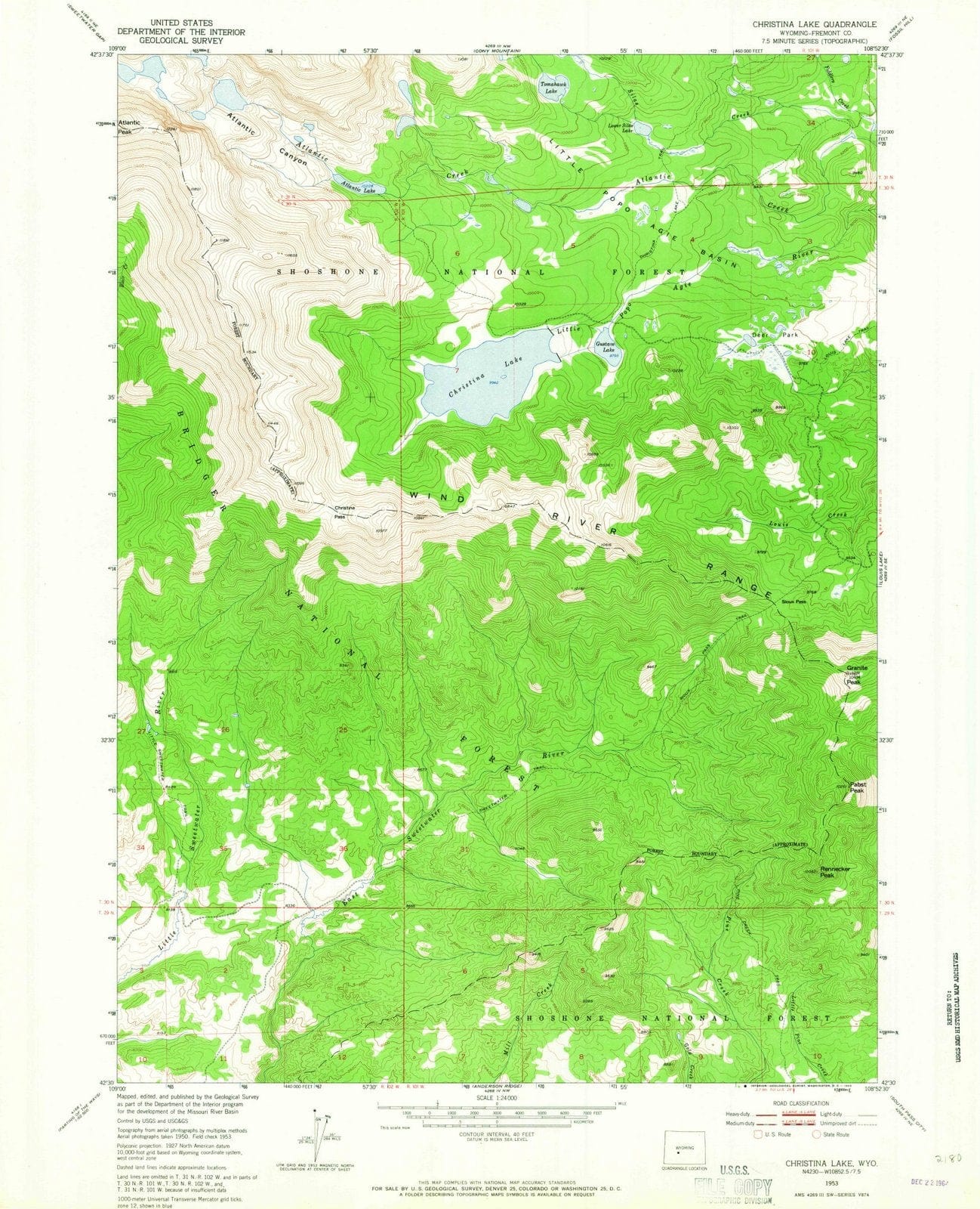 1953 Christina Lake, WY - Wyoming - USGS Topographic Map