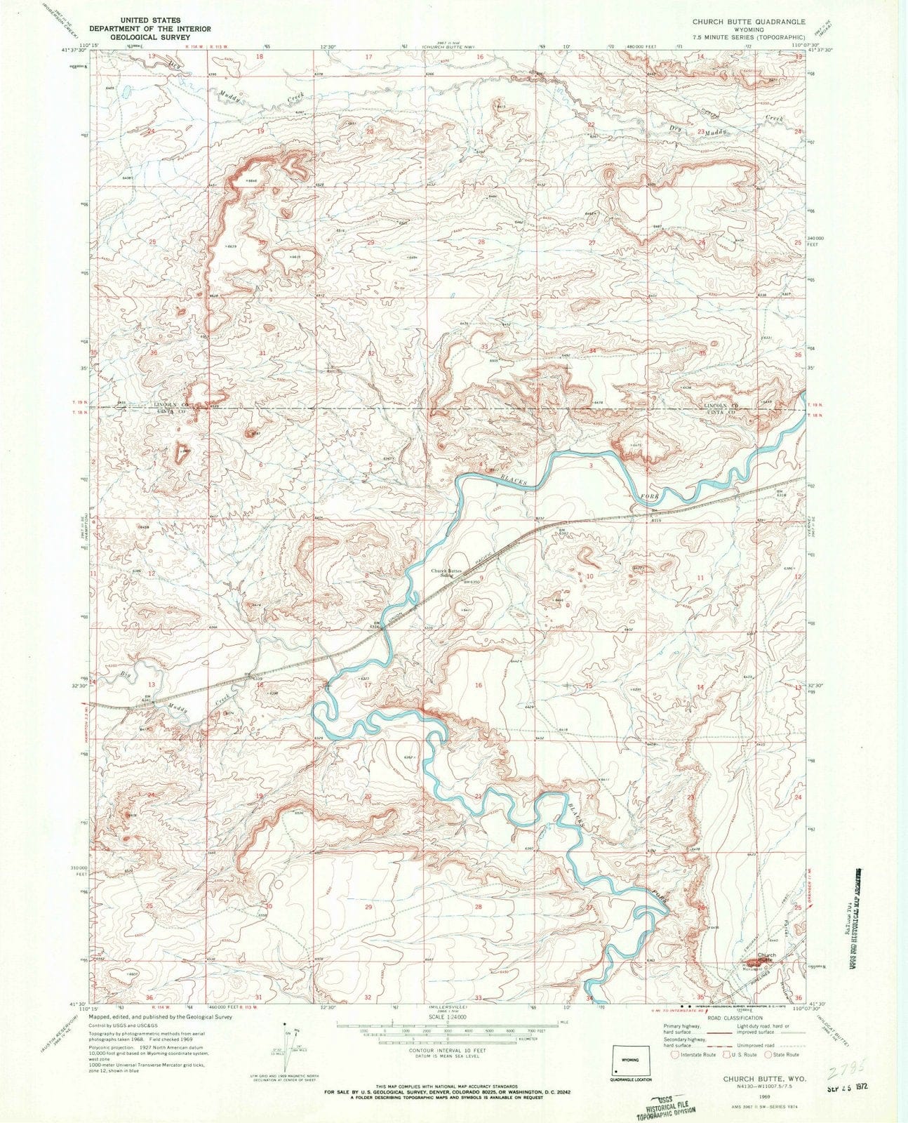 1969 Church Butte, WY - Wyoming - USGS Topographic Map v2