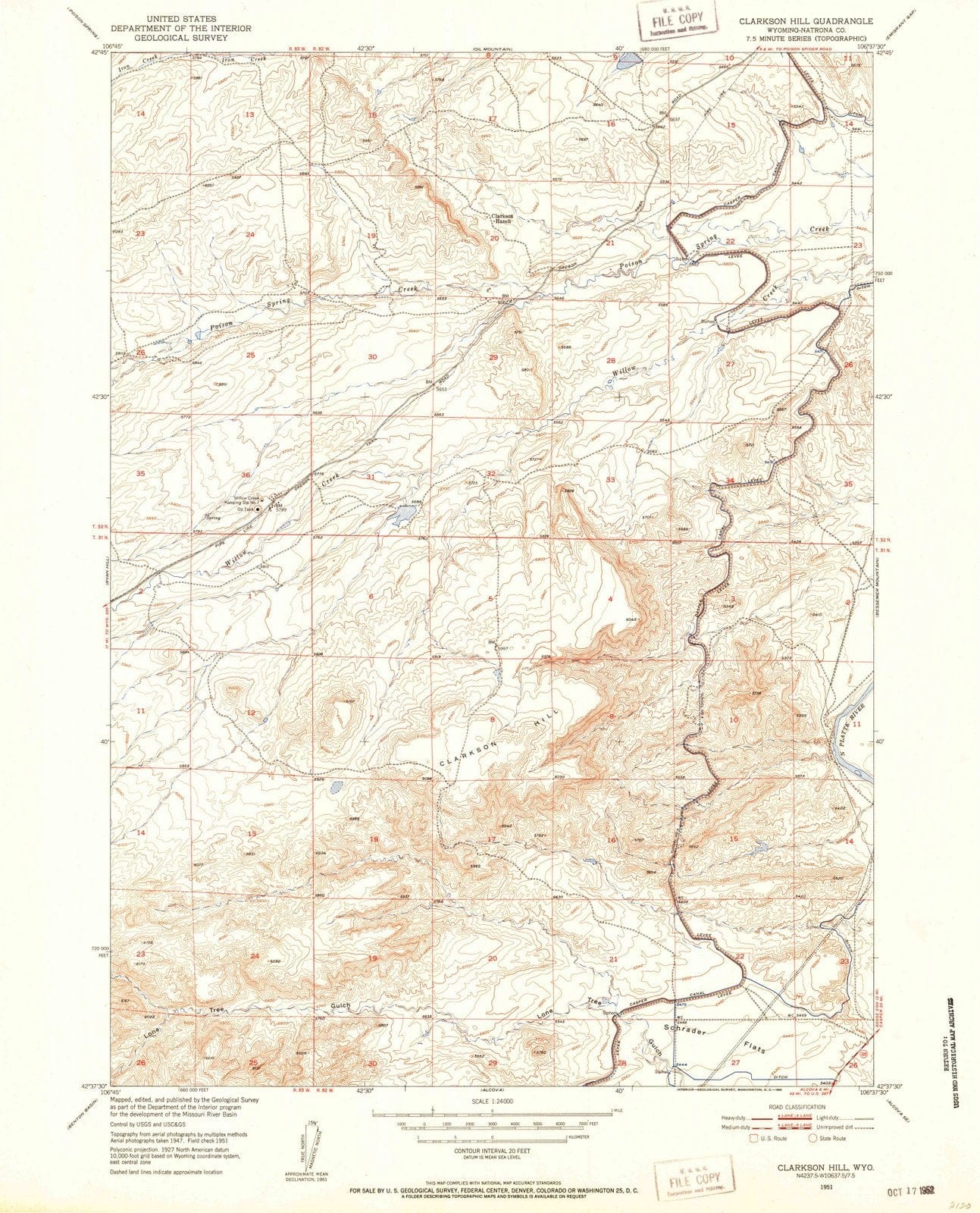 1951 Clarkson Hill, WY - Wyoming - USGS Topographic Map