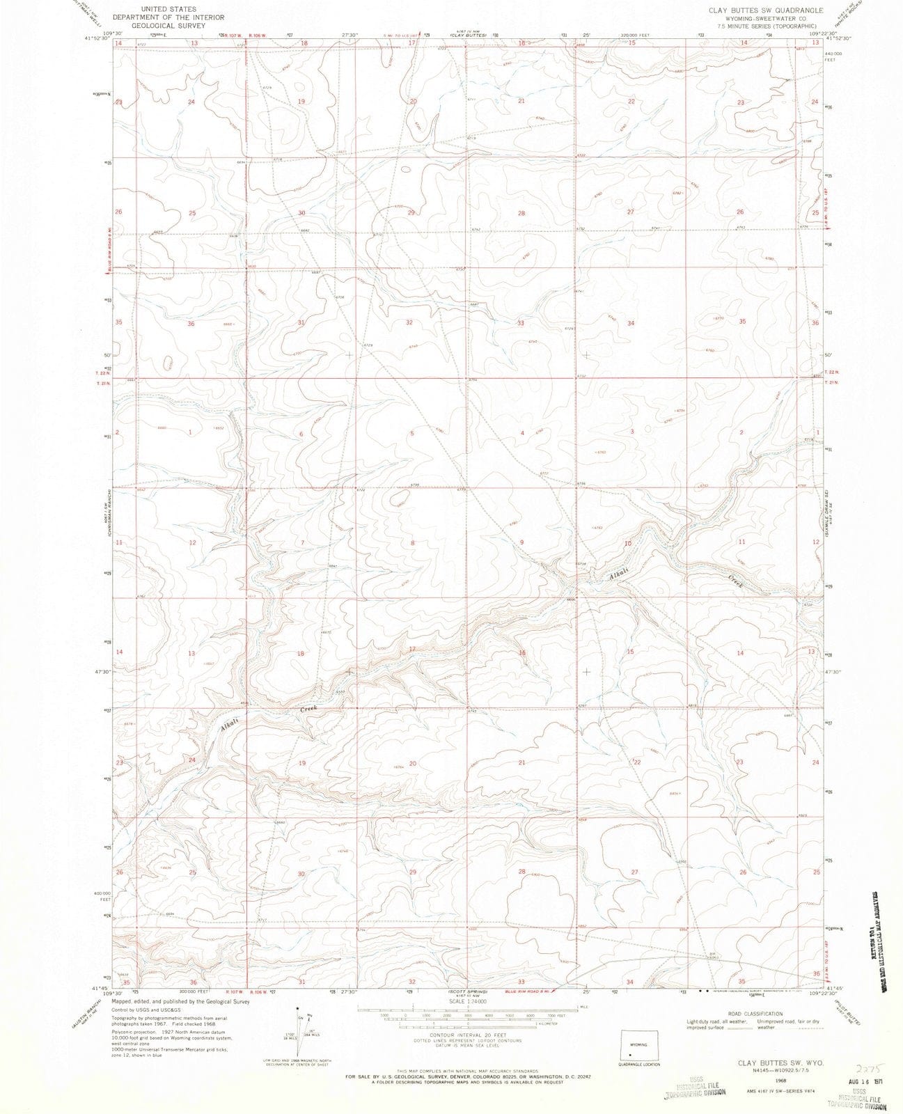 1968 Clay Buttes, WY - Wyoming - USGS Topographic Map v2
