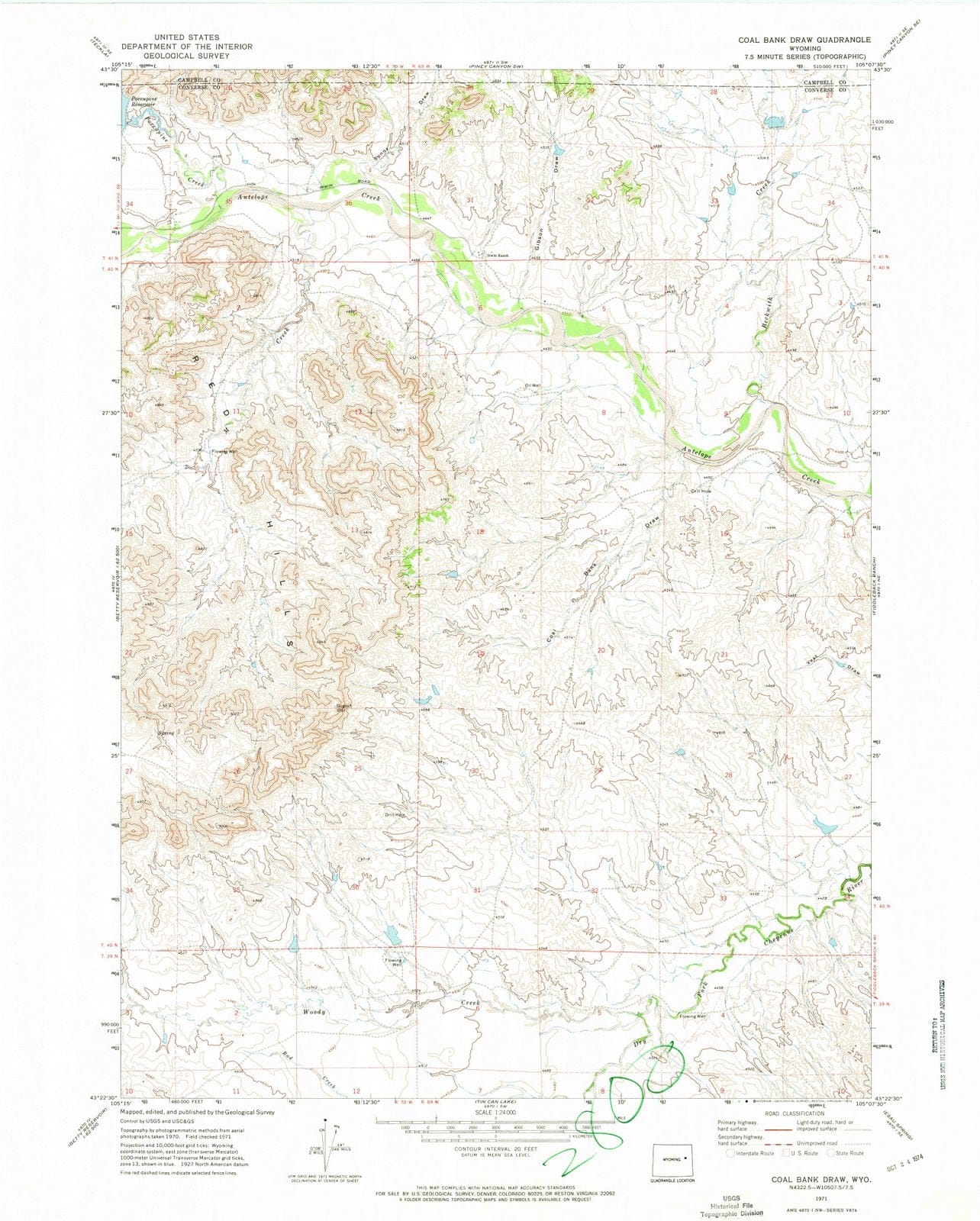 1971 Coal Bank Draw, WY - Wyoming - USGS Topographic Map