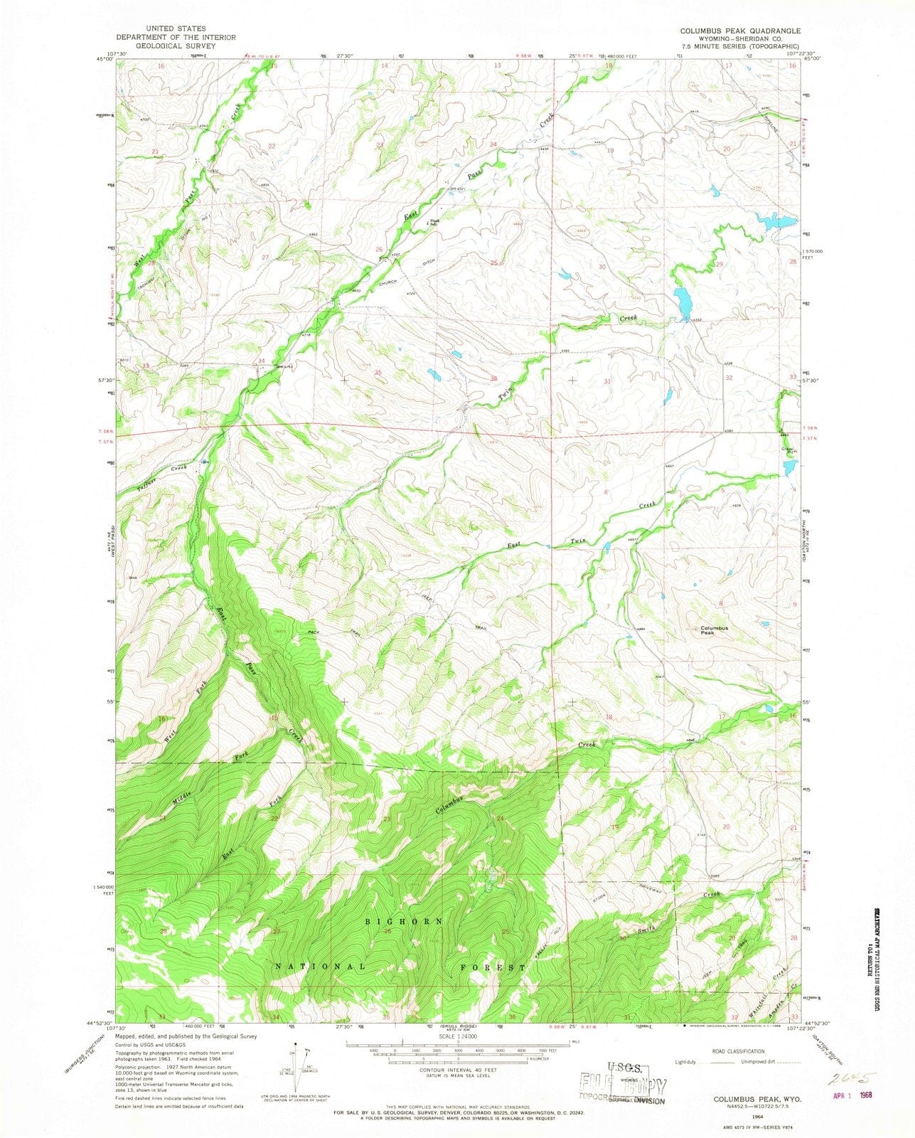 1964 Columbus Peak, WY - Wyoming - USGS Topographic Map