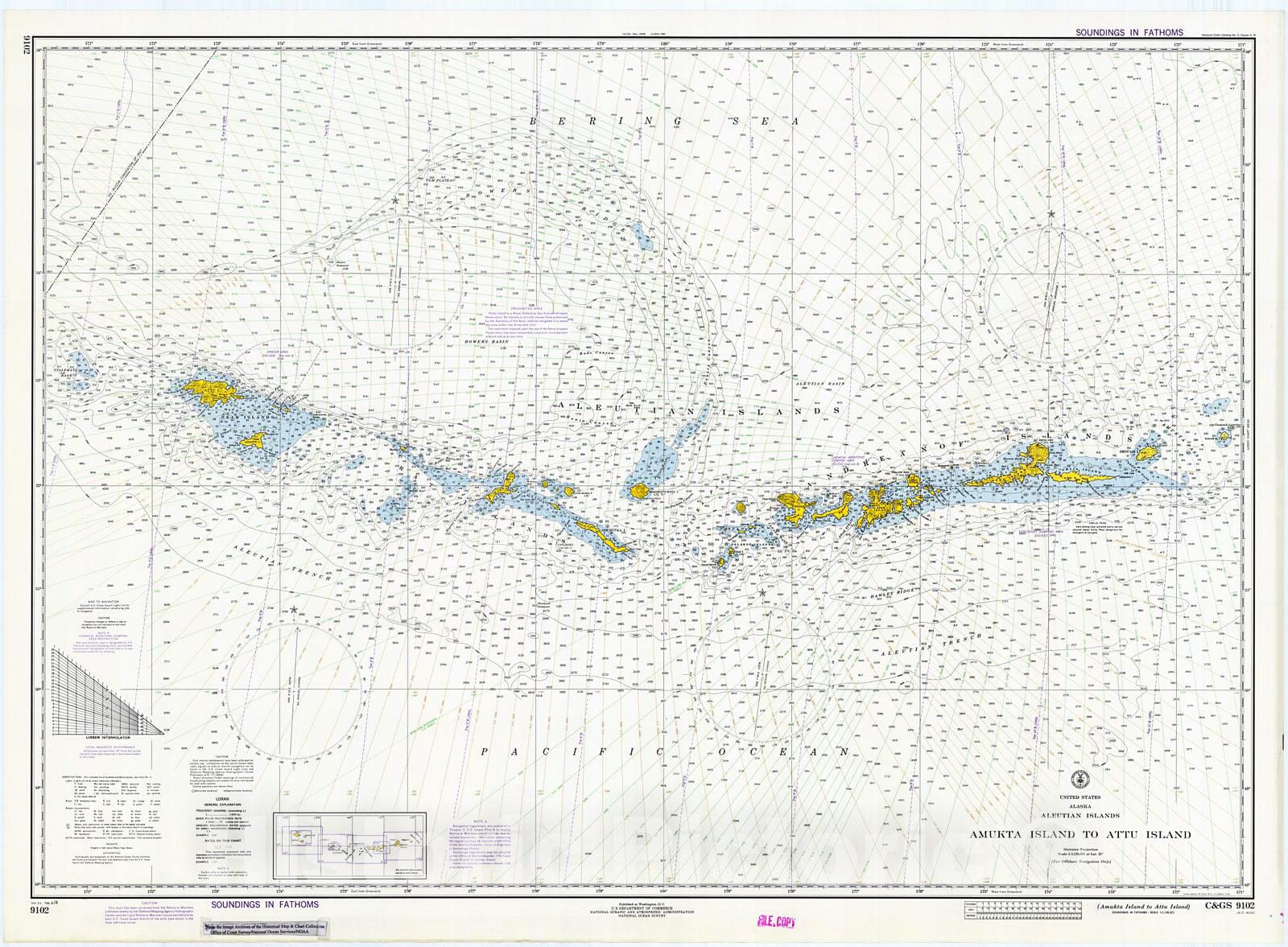 Historic Nautical Map - Amukta Island To Attu Island, 1974 NOAA Chart - Alaska (AK) - Vintage Wall Art