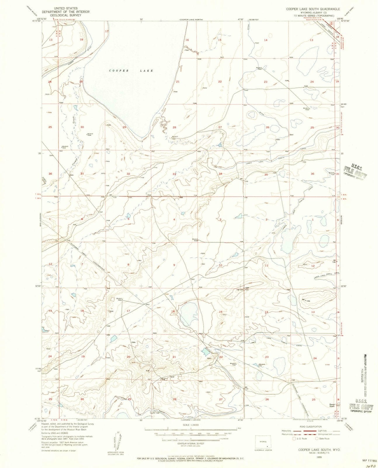 1955 Cooper Lake South, WY - Wyoming - USGS Topographic Map