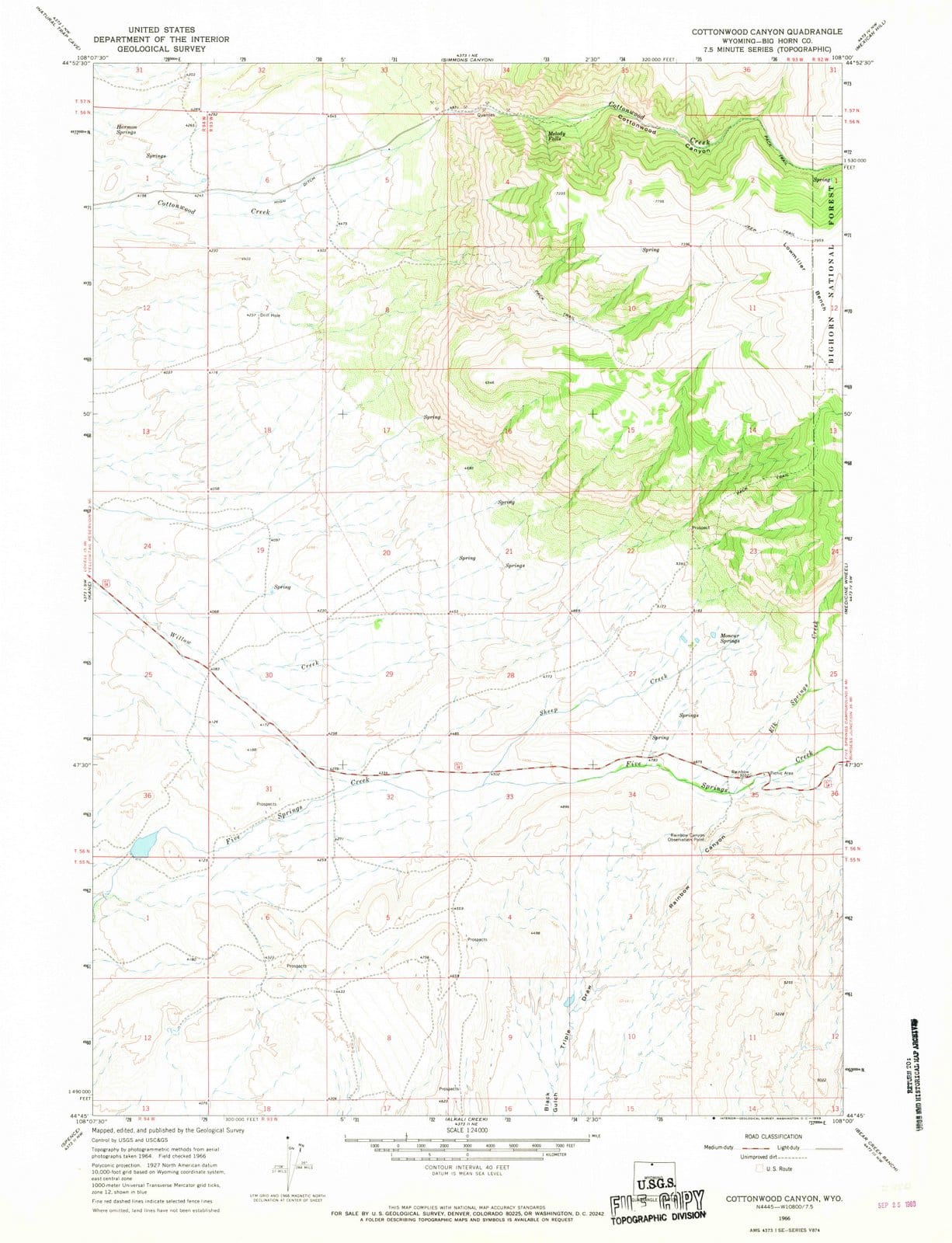 1966 Cottonwood Canyon, WY - Wyoming - USGS Topographic Map