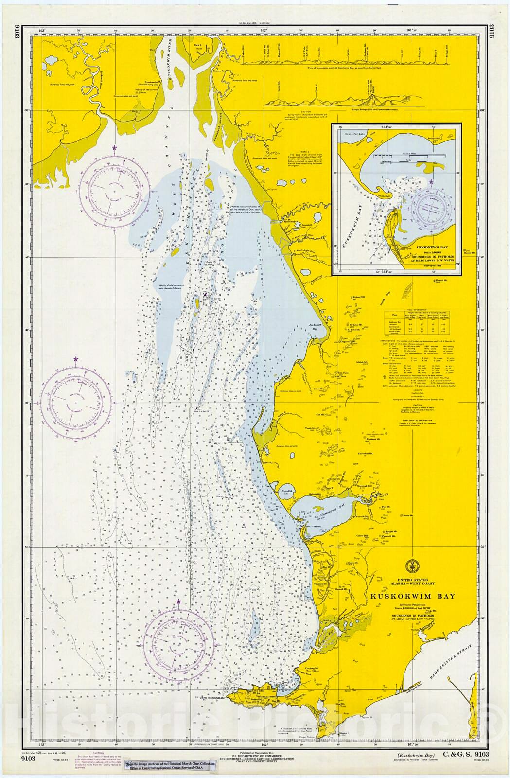 Historic Nautical Map - Kuskokwin Bay, 1970 NOAA Chart - Alaska (AK) - Vintage Wall Art