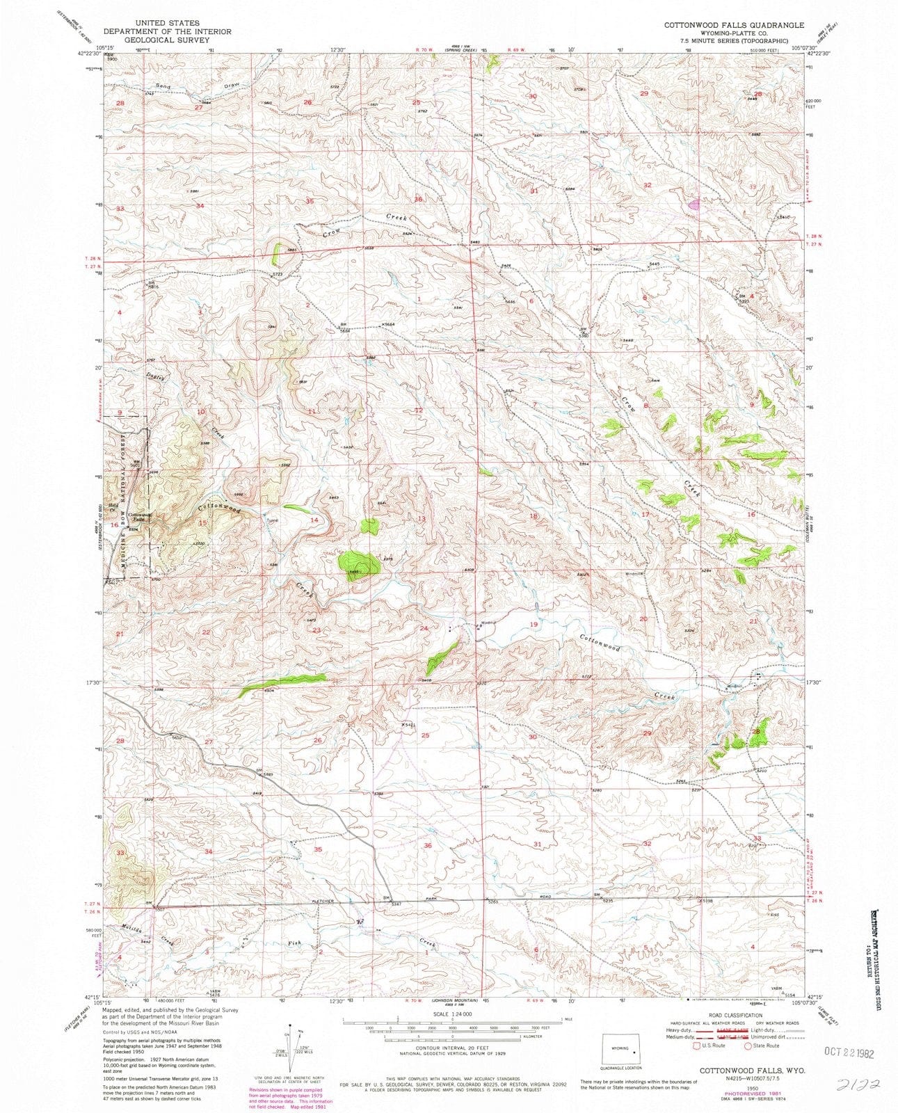 1950 Cottonwood Falls, WY - Wyoming - USGS Topographic Map