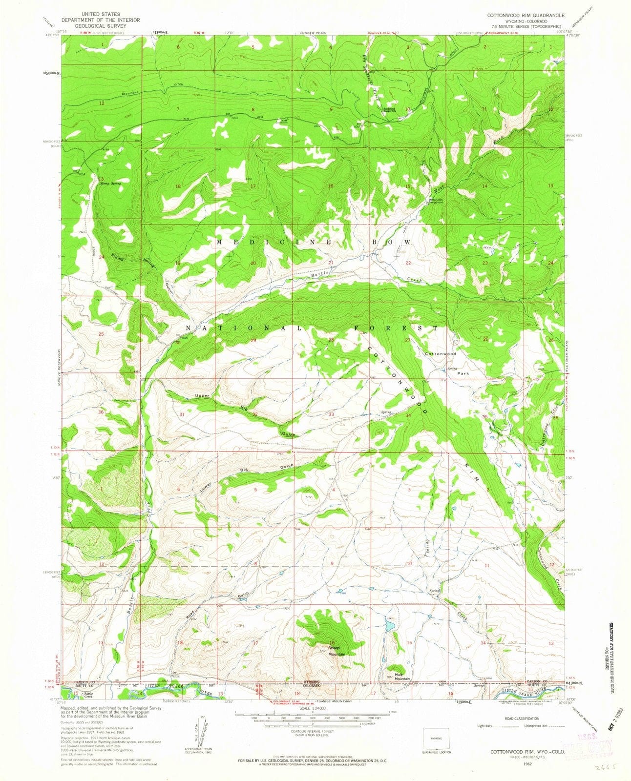 1962 Cottonwood Rim, WY - Wyoming - USGS Topographic Map