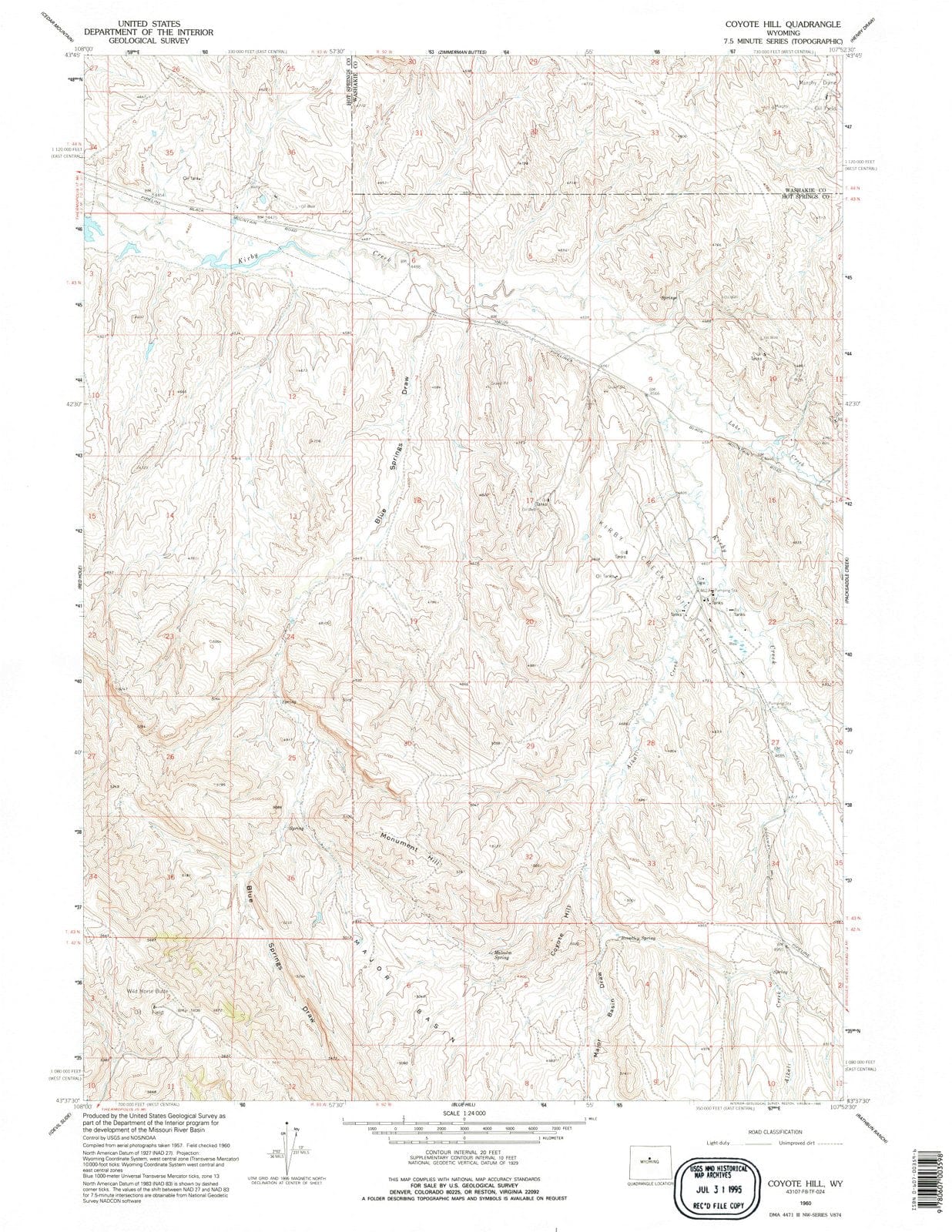1960 Coyote Hill, WY - Wyoming - USGS Topographic Map