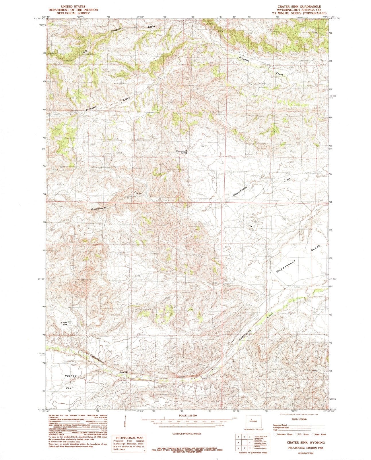 1985 Crater Sink, WY - Wyoming - USGS Topographic Map