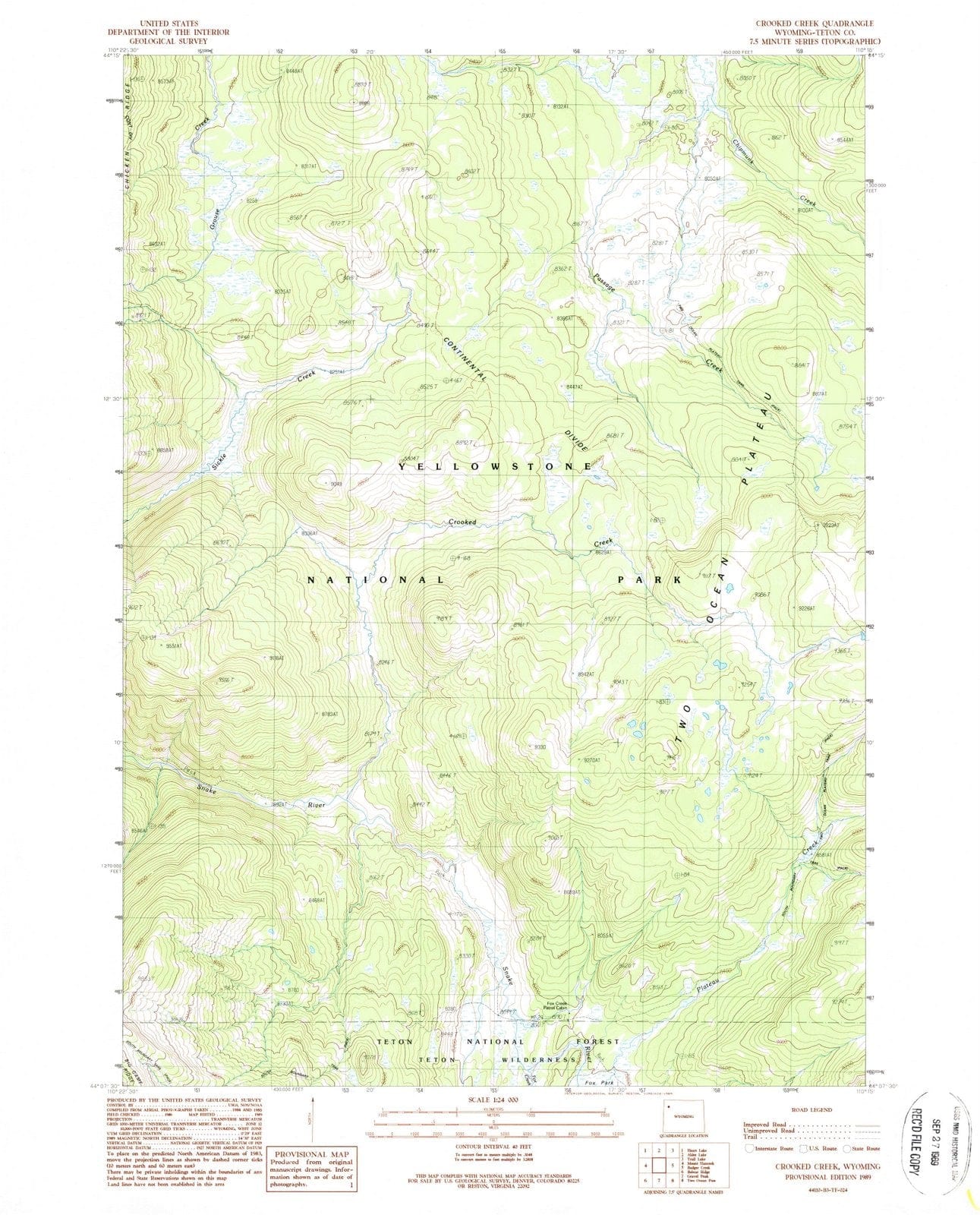 1989 Crooked Creek, WY - Wyoming - USGS Topographic Map
