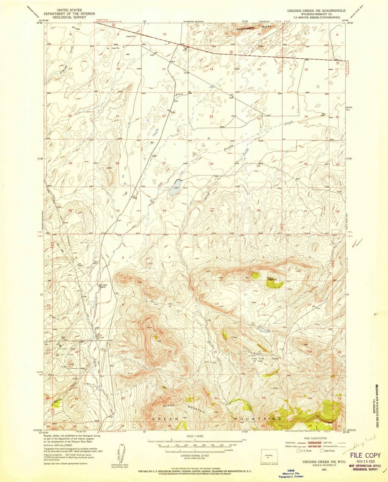1951 Crooks Creek, WY - Wyoming - USGS Topographic Map
