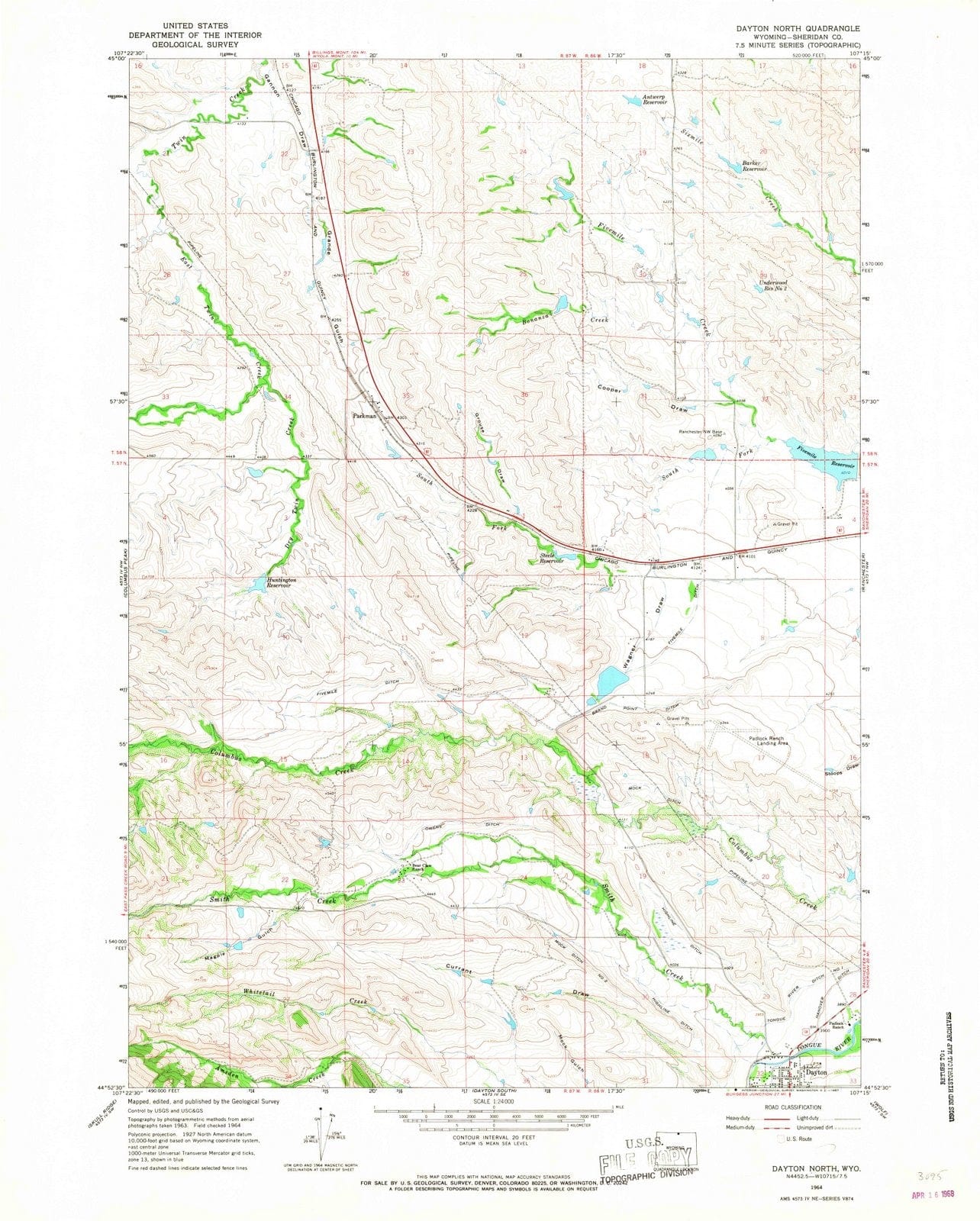 1964 Dayton North, WY - Wyoming - USGS Topographic Map