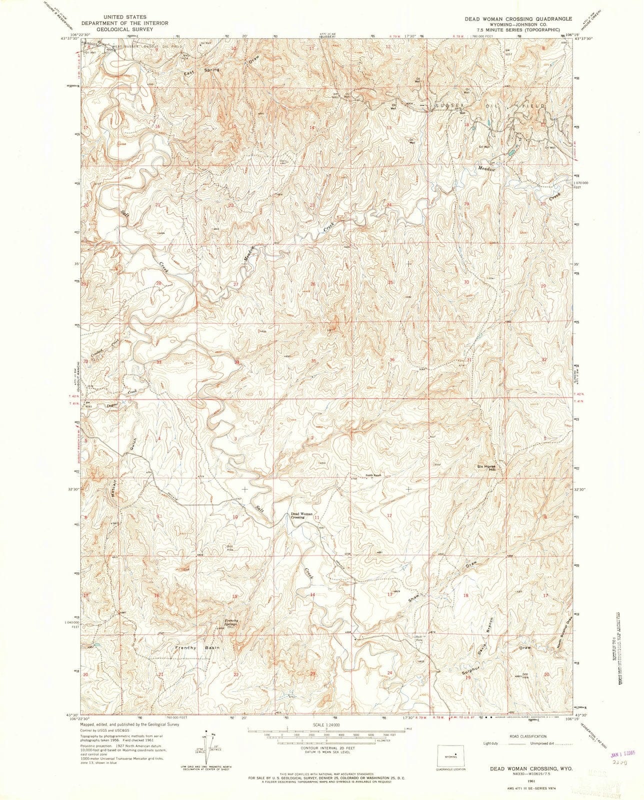 1961 Dead Woman Crossing, WY - Wyoming - USGS Topographic Map