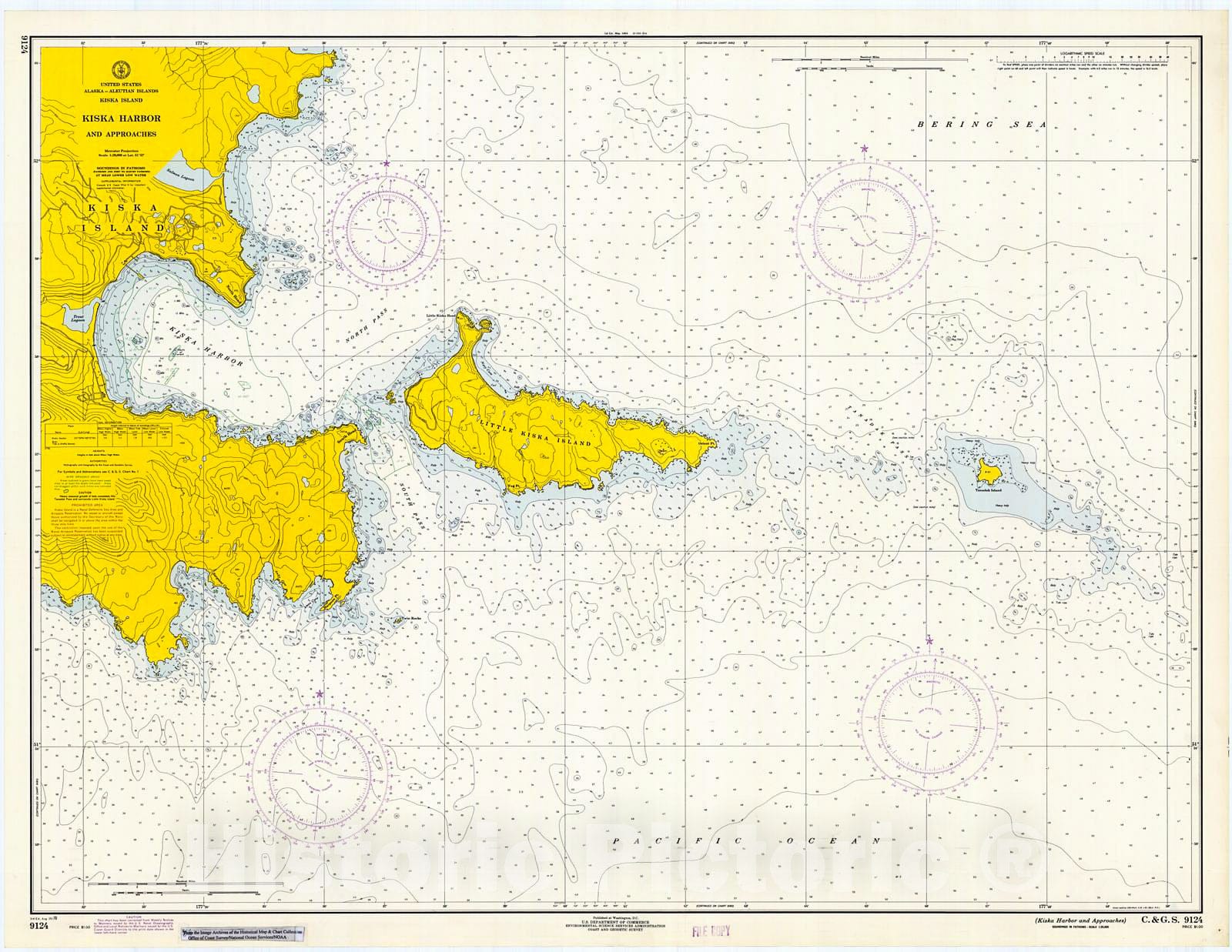 Historic Nautical Map - Kiska Harbor And Approaches, 1970 NOAA Chart - Alaska (AK) - Vintage Wall Art
