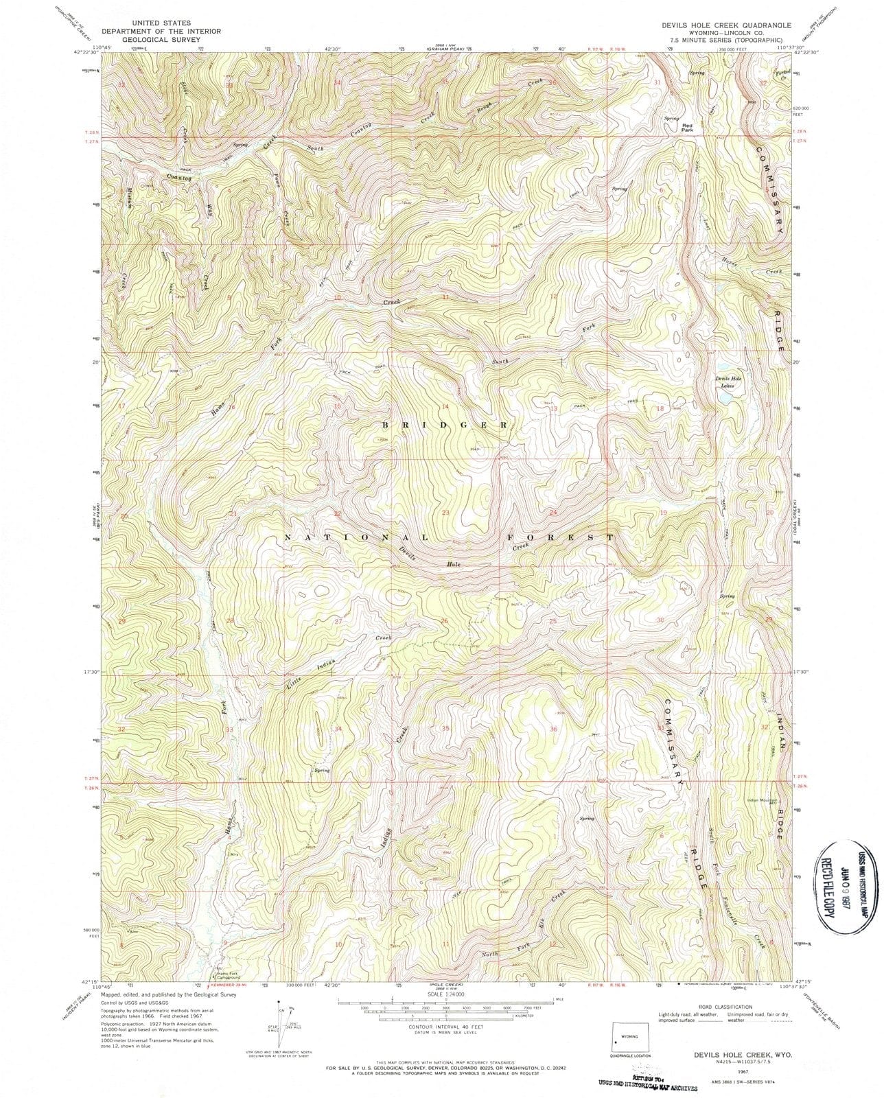 1967 Devils Hole Creek, WY - Wyoming - USGS Topographic Map